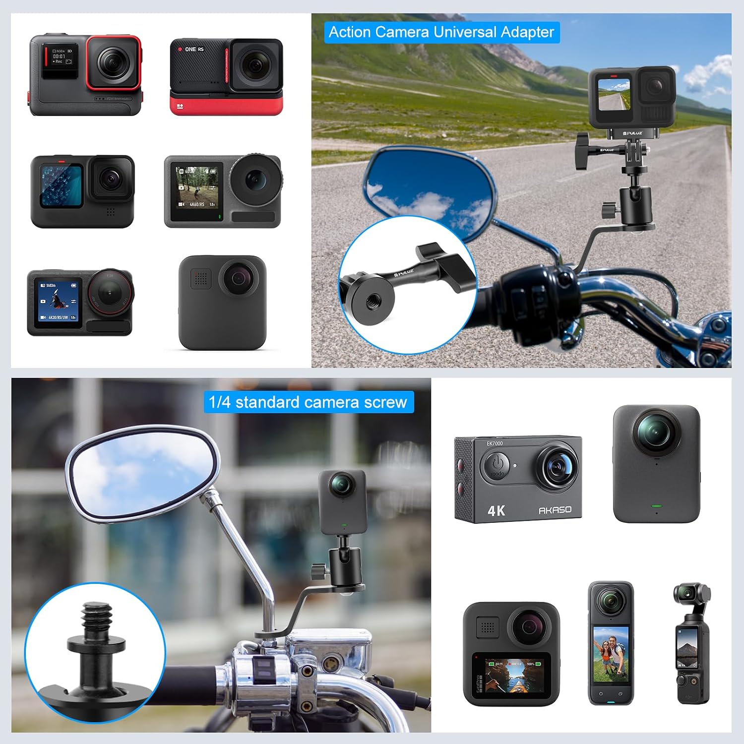 Detalle 2 de PULUZ 360° Motorradspiegelhalter für Actioncams