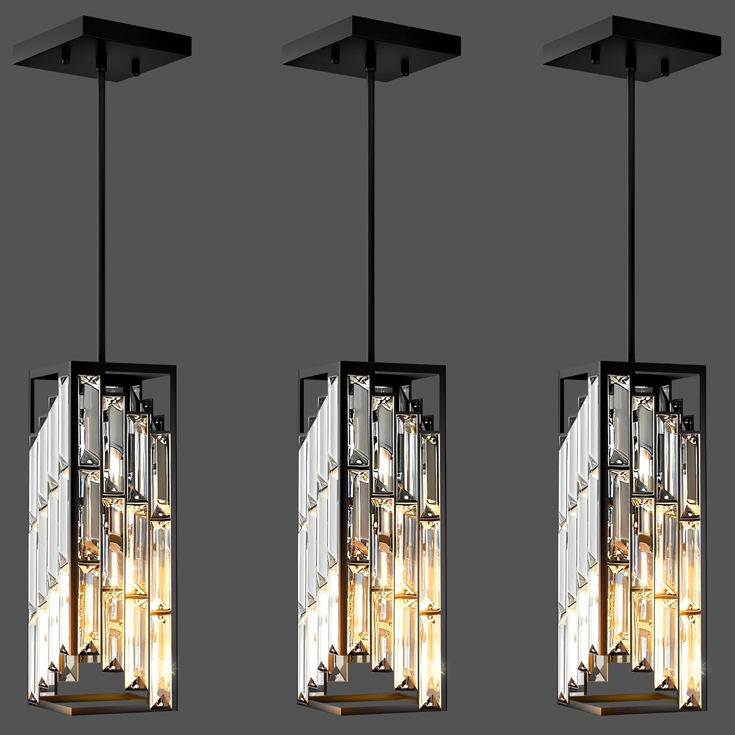 Detalle de Esfos D02-3-BK Black Crystal Pendant Lights, 3-Pack, E26