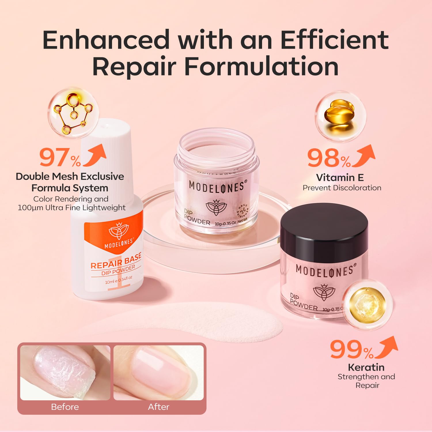 Detalle de Modelones Dip Powder Nail Kit: 4 Colors with No-Lamp Easy at-Home French & Nail Art Starter Set