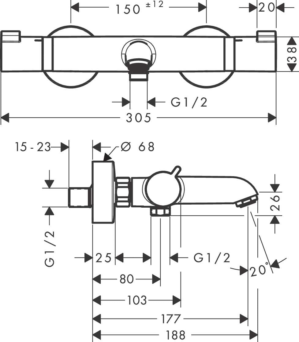 Detalle 2 de hansgrohe Ecostat 13114000 – bateria wannowa termostatyczna, mosiężna, srebrna