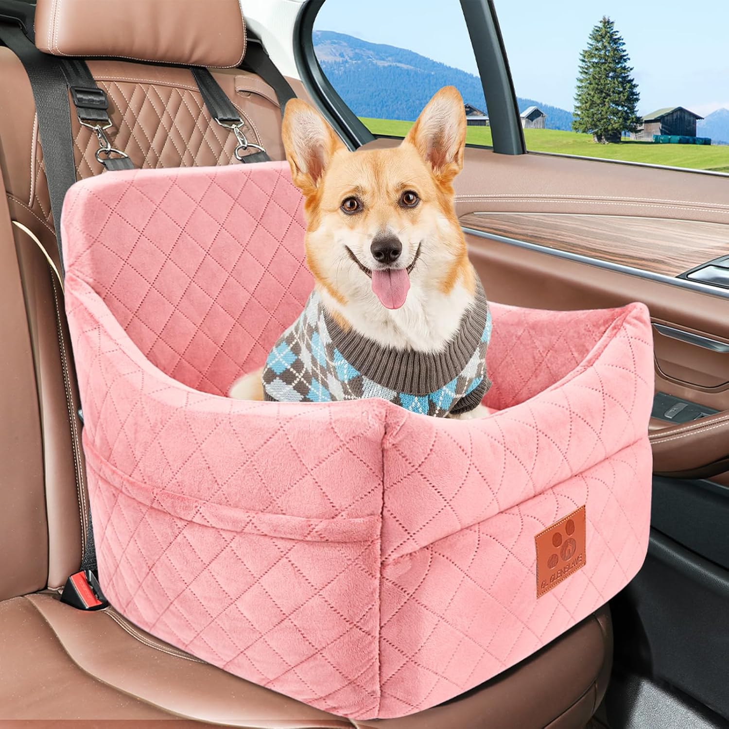 Detalle de GL GLENSLAVE Hunde-Autositz für kleine & mittlere Hunde bis 35 lbs (rosa)