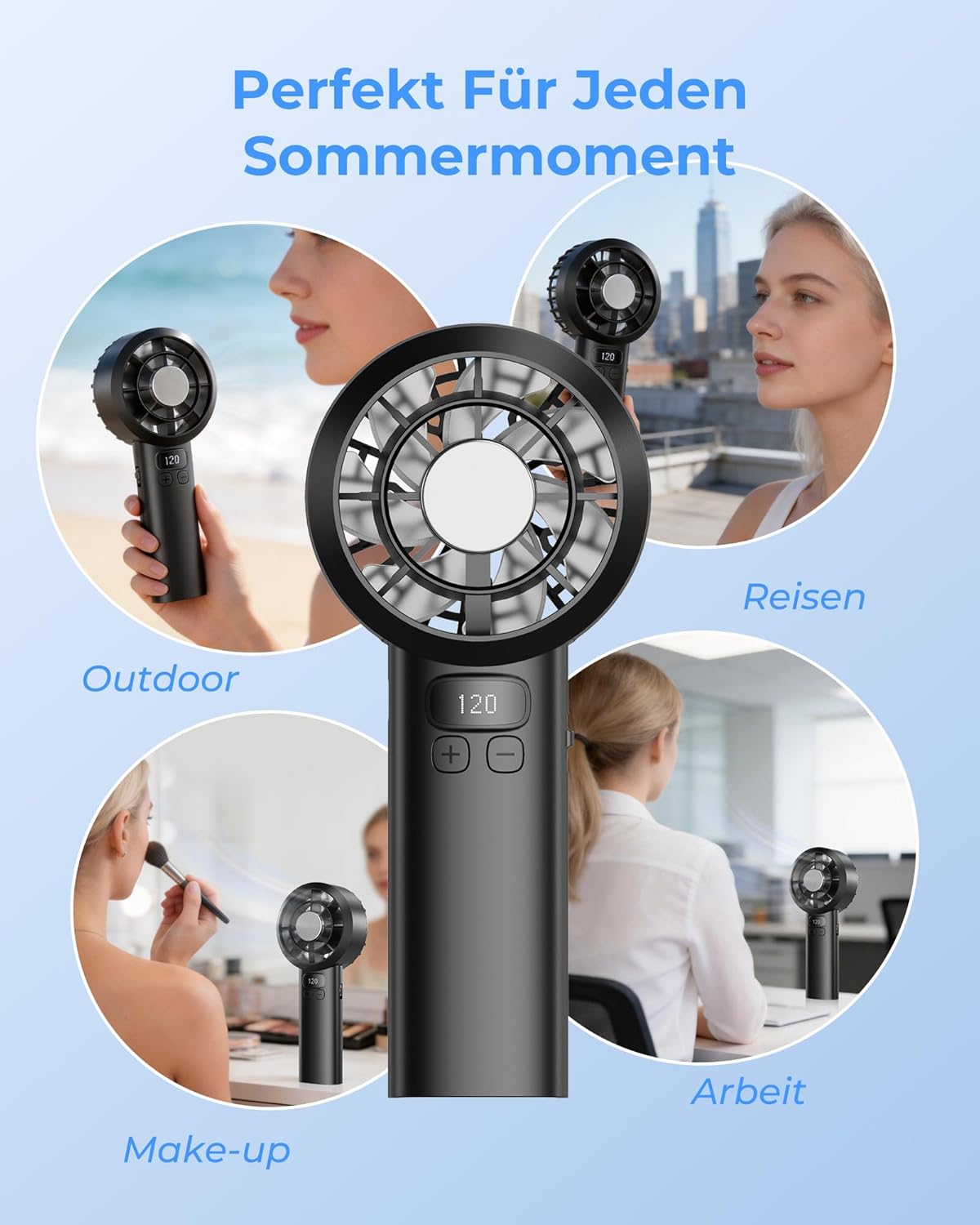 Thumbnail 5 de LUXVANO Handventilator (USB, 120 Stufen, LED-Display, 3000 mAh, Sicherheitsverriegelung) – Schwarz