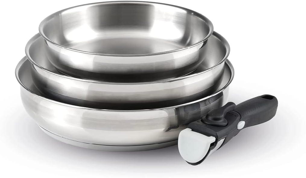 Qulinart by Brandt – zestaw 3 patelni ze stali nierdzewnej 20, 24 i 26 cm