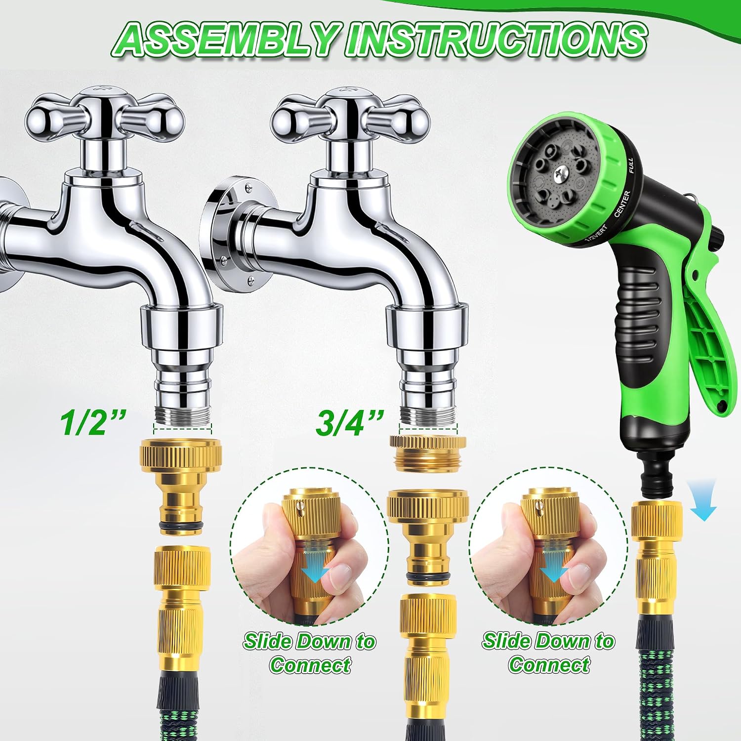 Detalle de Expandable Garden Hose Pipe 100FT with 10-Pattern Nozzle – Leak-Proof, Retractable & Kink-Free