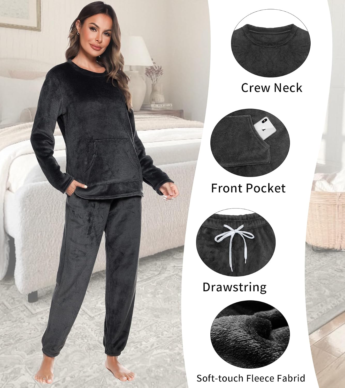 Detalle de Lovasy Pyjama en Polaire femme, ensemble chaud avec poches ⚙