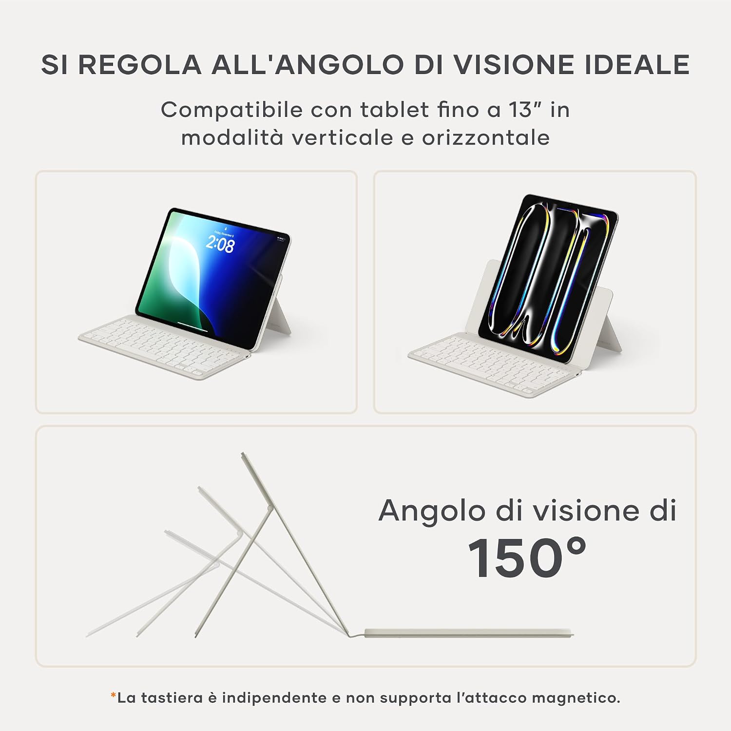 Thumbnail 6 de Satechi OntheGo™ Tastiera Wireless Bluetooth con Supporto Regolabile per iPad e Tablet, QWERTY US – fino a 3 dispositivi, Beige