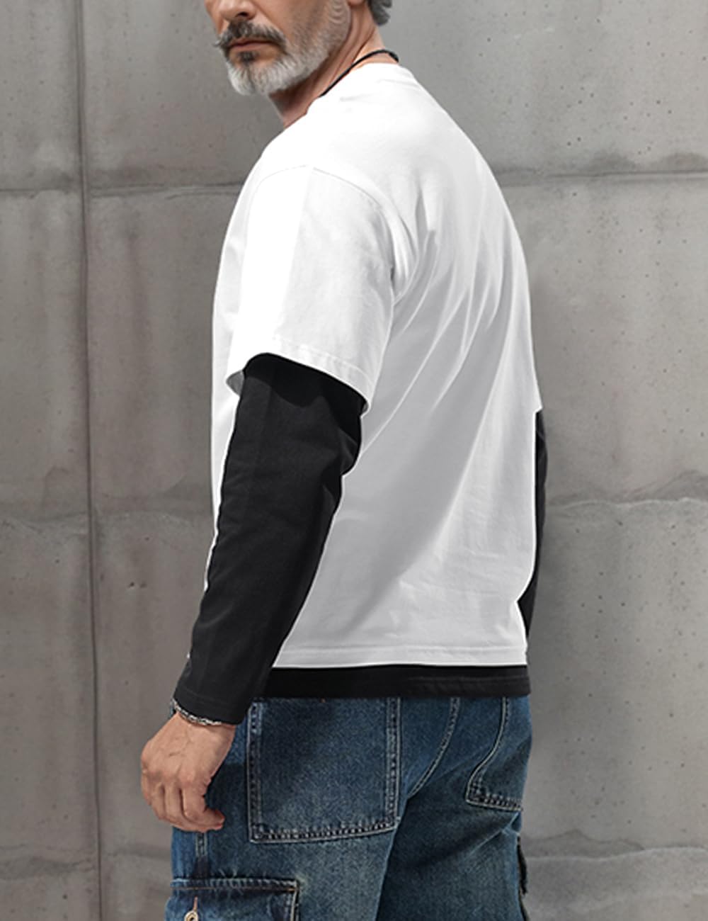 Thumbnail 1 de Muscle Alive Herren Fake-Zweiteiler Rundhalsausschnitt – mehrlagige Freizeitpullover mit lockerer Passform