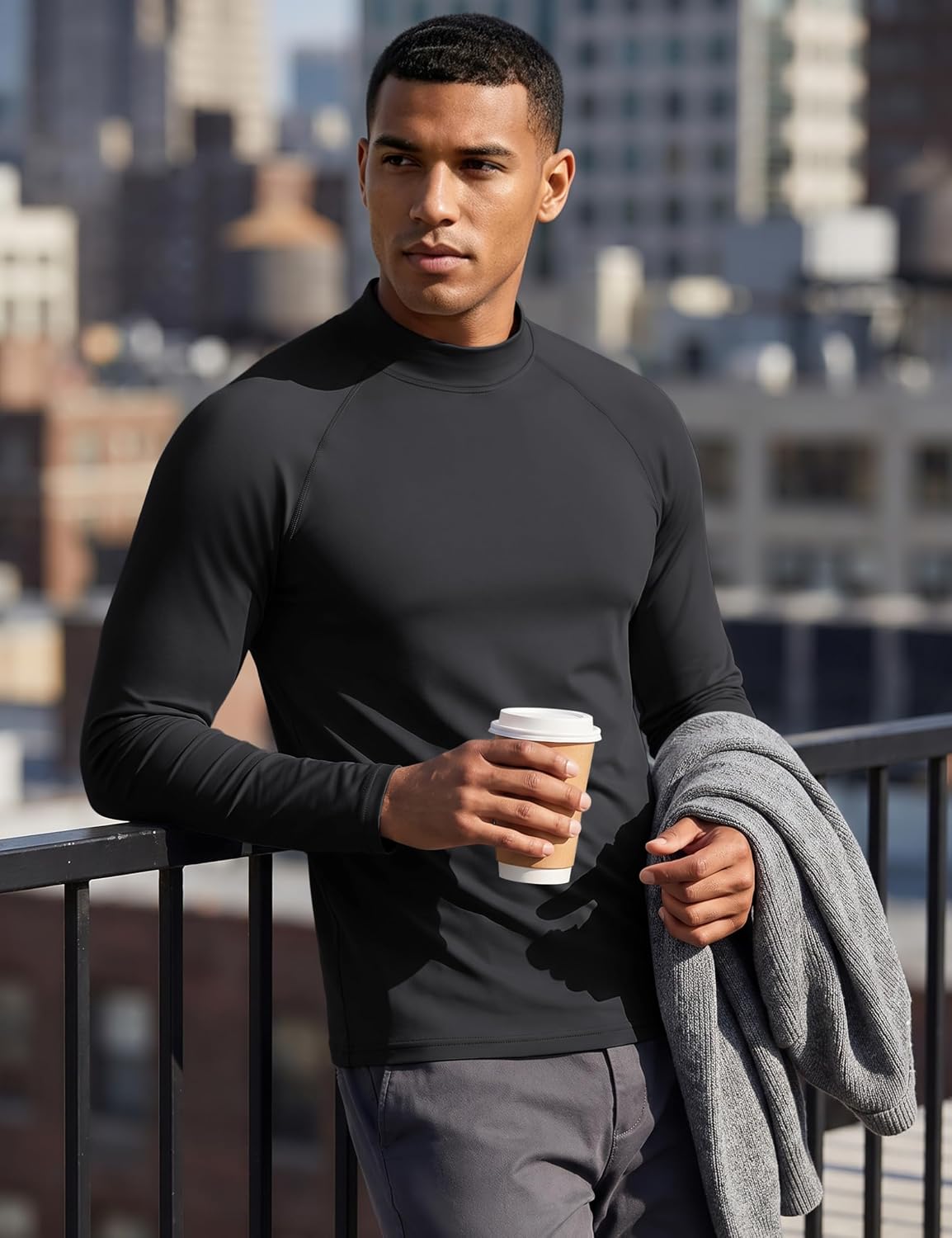 Detalle de TACVASEN Men's Thermal Turtleneck Shirt, Fleece-Lined Long-Sleeve Base Layer