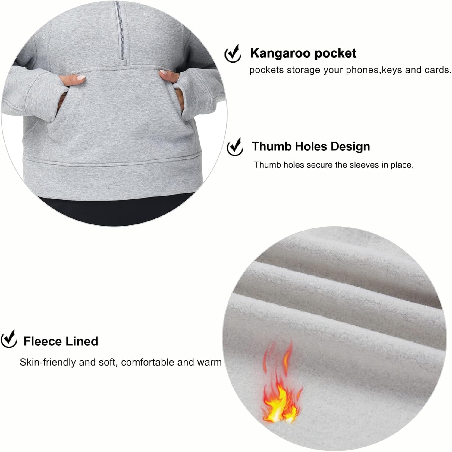 Detalle de THE GYM PEOPLE Half Zip Fleece Crop Sweatshirt