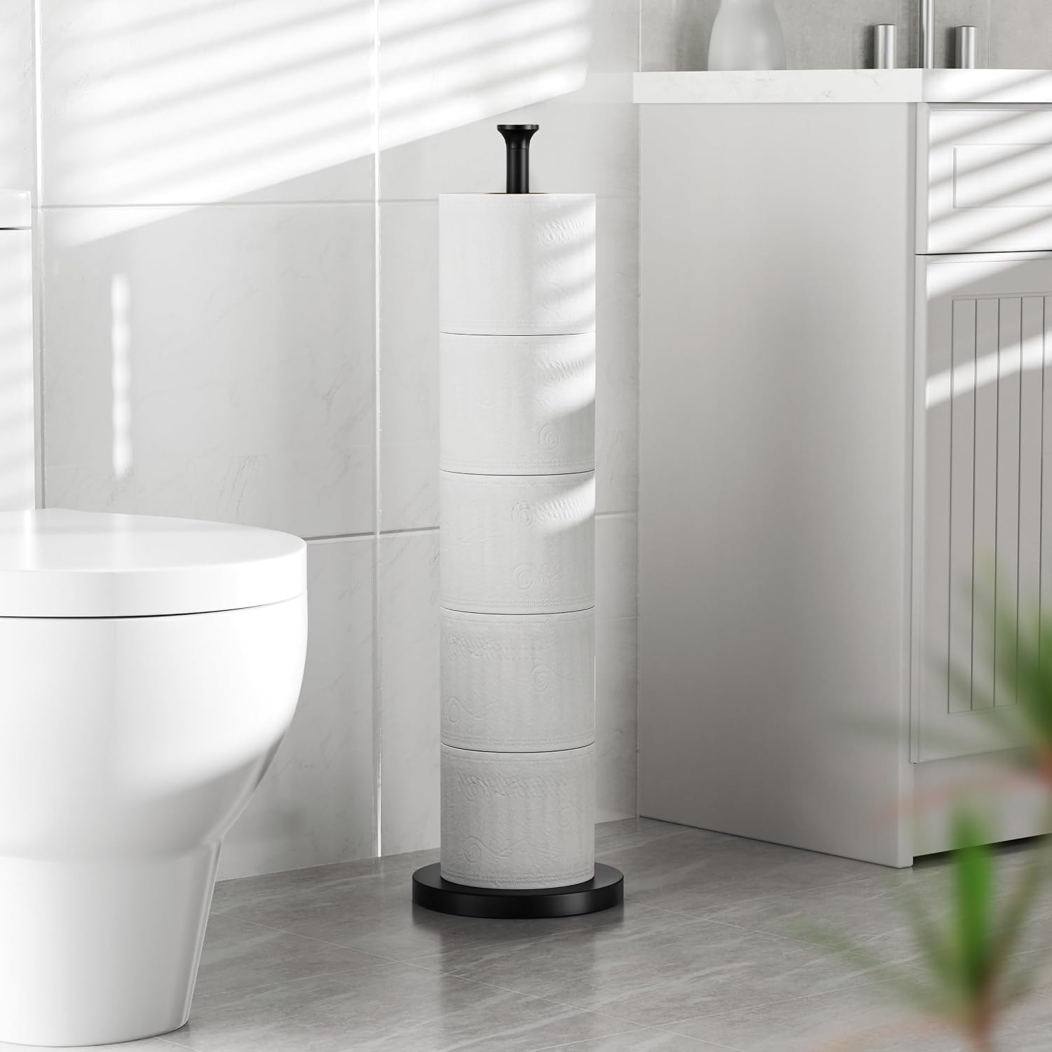 Detalle 2 de Toilettenpapierhalterständer (mit Reservefunktion) aus Edelstahl – freistehend, Platzsparend und für 4 Ersatzrollen