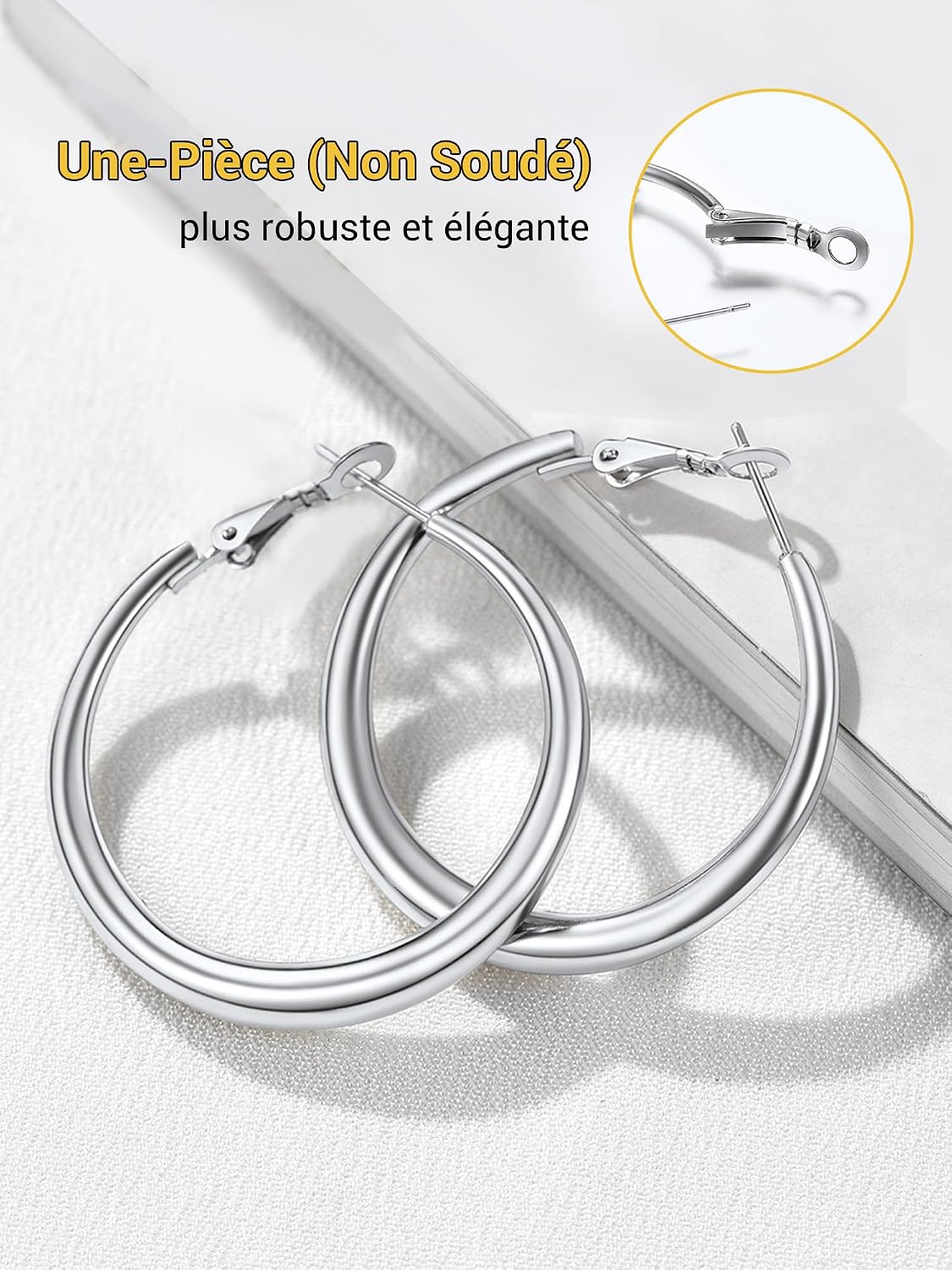 Detalle de PROSTEEL Créoles Femme en acier inoxydable 316L 40/60/80 mm – anneau type hoop