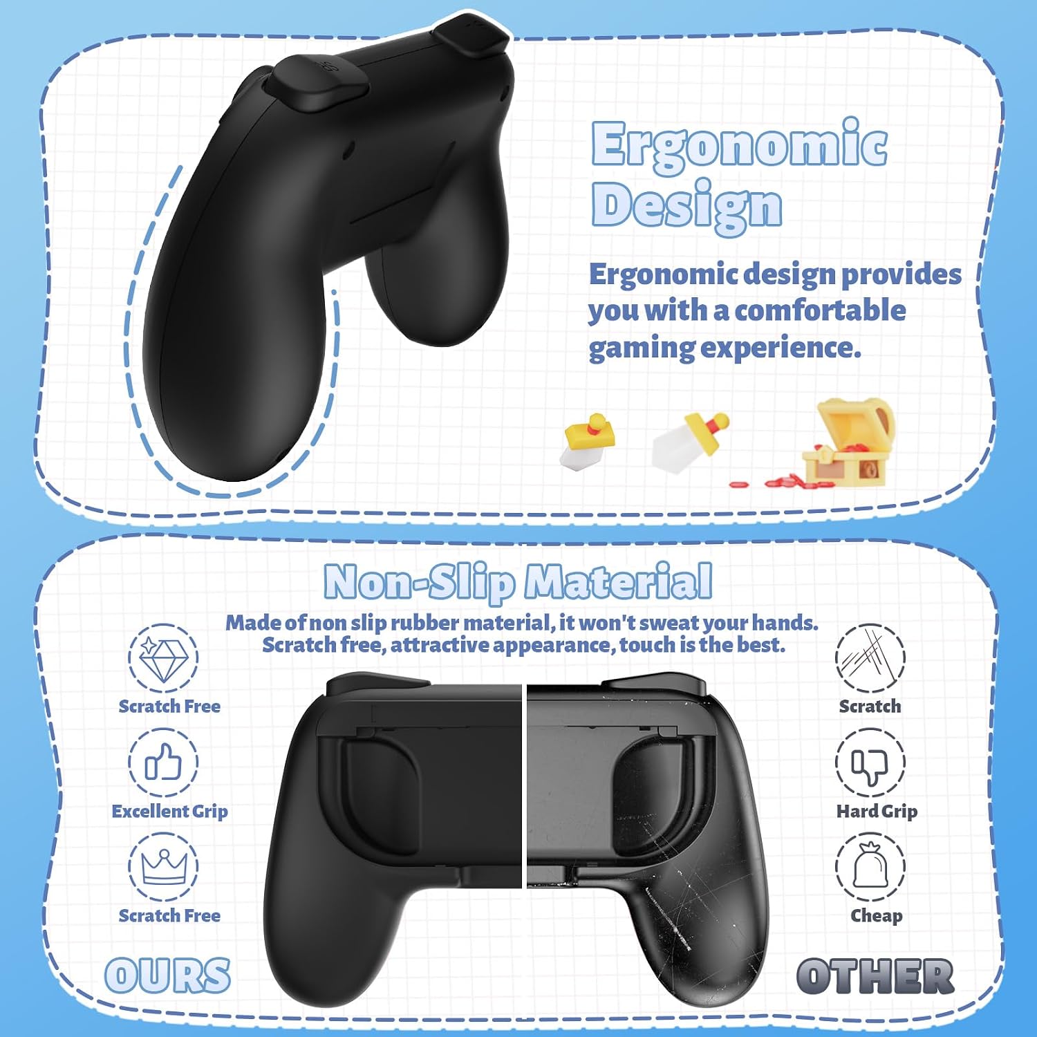 Detalle de FASTSNAIL rutschfeste Griffe als Controller-Halterung für Joy-Con (für Switch / Switch OLED) – 2x schwarz, nicht für Switch 2