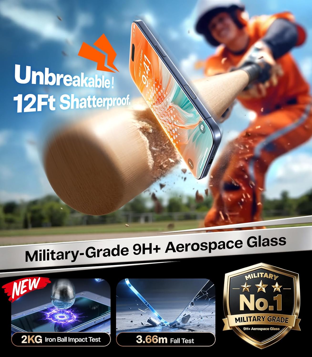 Thumbnail 6 de TORRAS for iPhone 17 Screen Protector (3.66m drop) – 9H Tempered Glass, Full Screen Coverage, 2-Pack