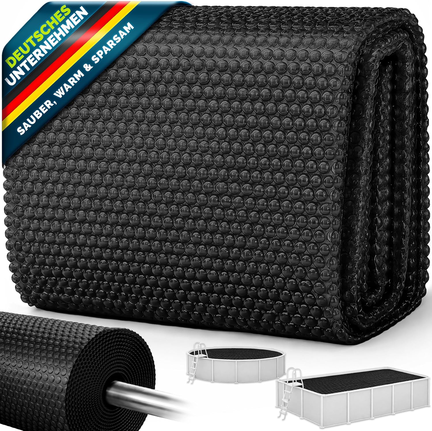 tillvex Pool Solarabdeckplane – Rund & Rechteckig, 1000x500 cm, 120 µm, Schwarz