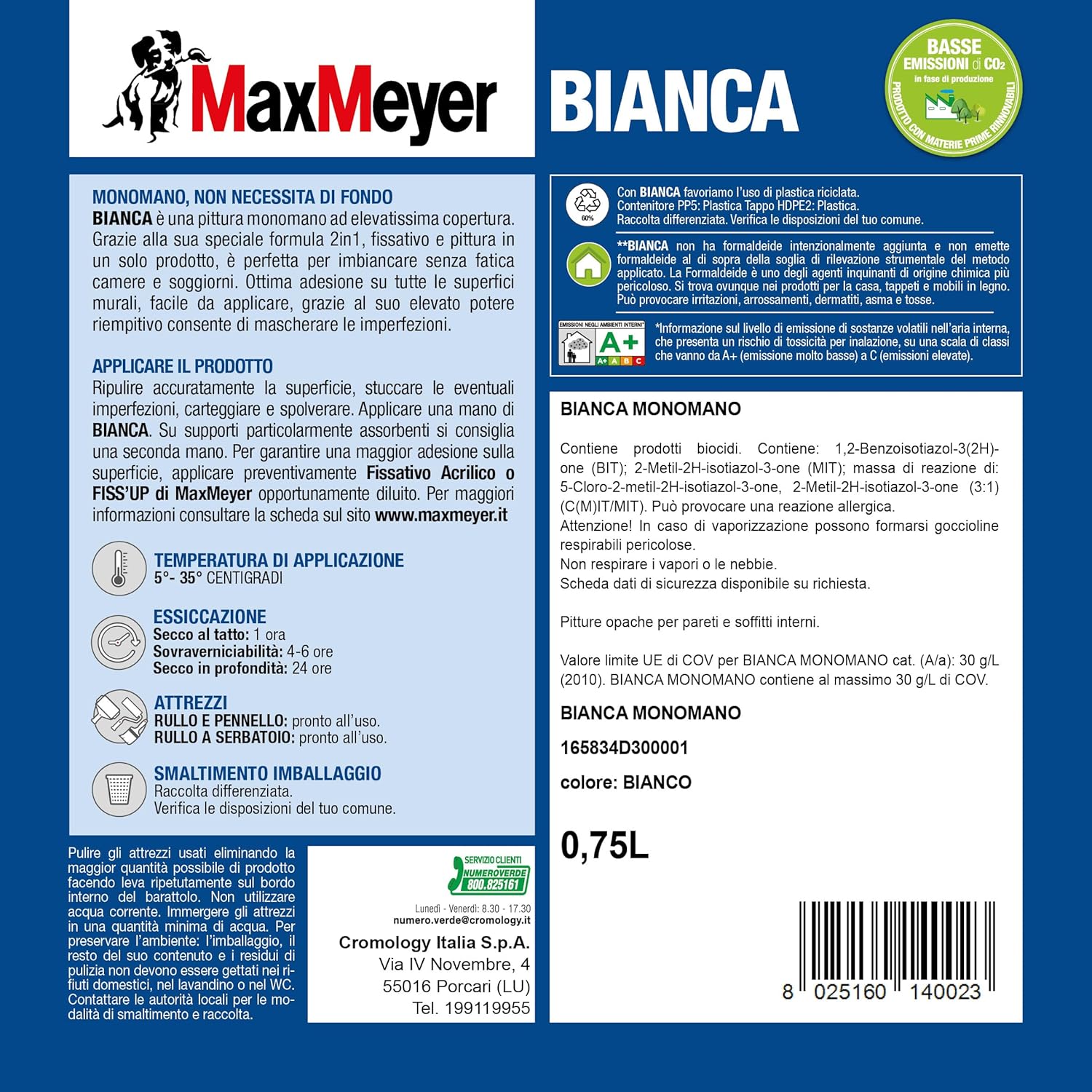 Thumbnail 1 de MAXMEYER Bianca Monomano BMB – Pittura 2 in 1 fissativo e pittura, 0,75 L, Bianco opaco