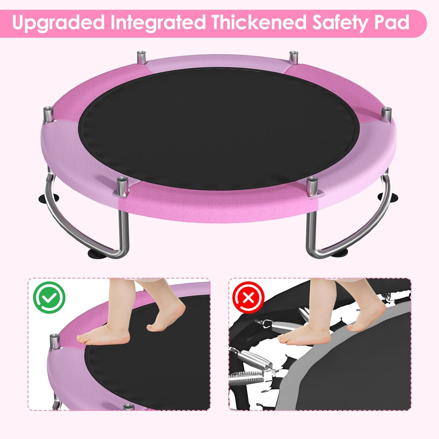 Detalle de Trampoline for Kids (Ages 1-8) 55" Toddler Trampoline with Net, 440 lbs Weight Limit, Adjustable Gymnastics Bar & Accessories