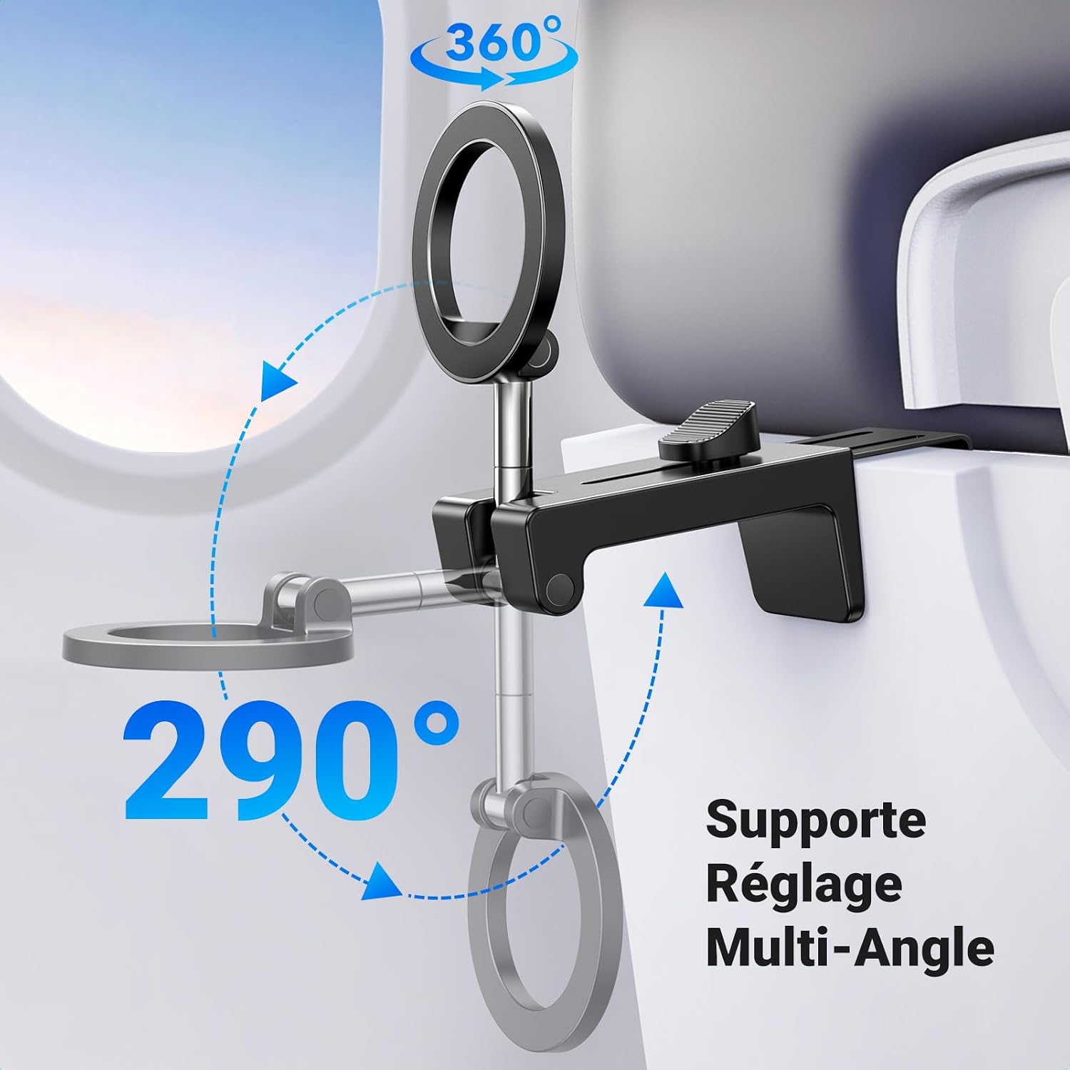 Detalle 2 de UGREEN Support Téléphone Avion Magnétique pliable – rotation 360°, MagSafe & support de voyage