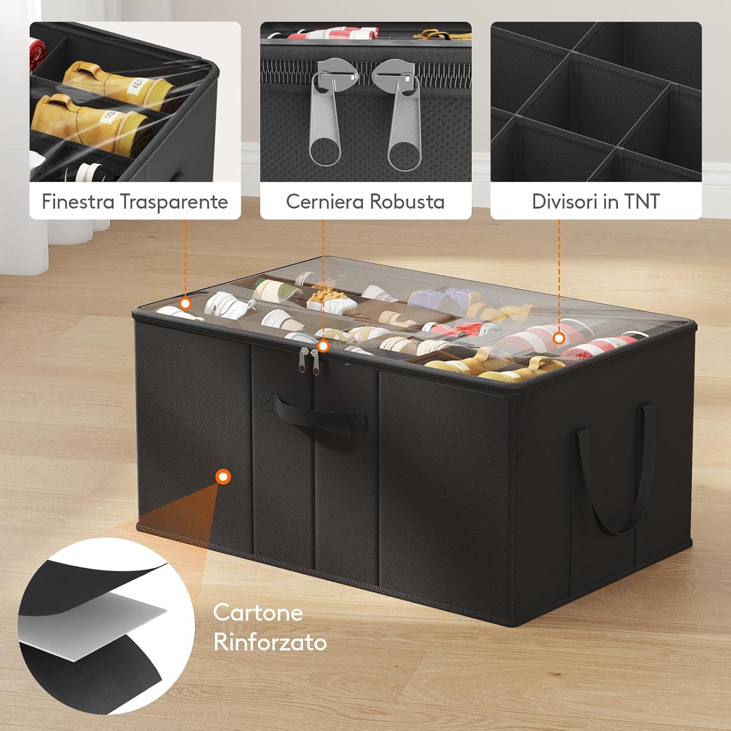Thumbnail 3 de Lifewit Grandi Scatole Porta Scarpe 10-20 Paia | Organizer Pieghevole con Coperchio Trasparente, Nero