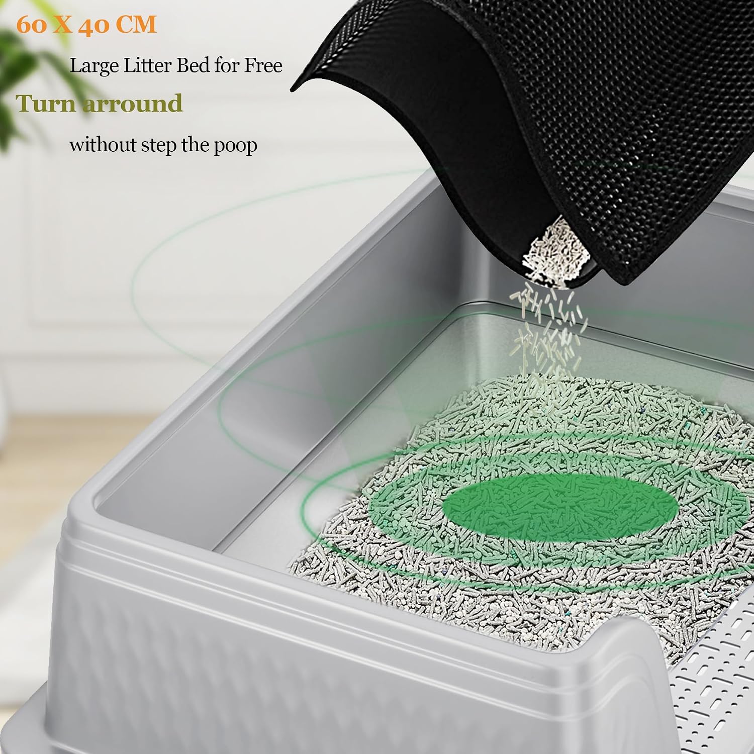 Detalle de Vealind XXL Stainless Steel Cat Litter Tray: High-Sided, Leak-Proof for Large Cats