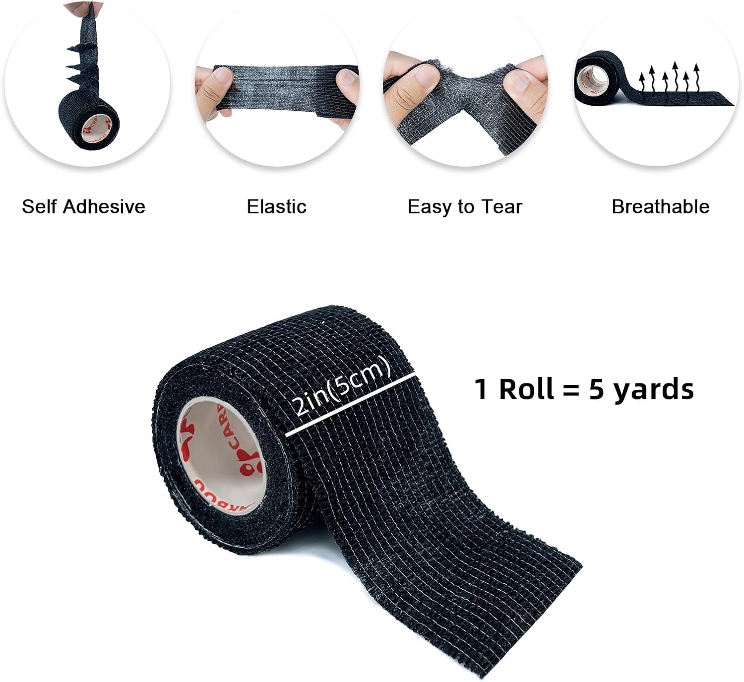 Detalle 2 de CARBOU 03303502 Self-Adhesive Bandage Wrap, 2 in x 5 yd, 24-Pack, Black