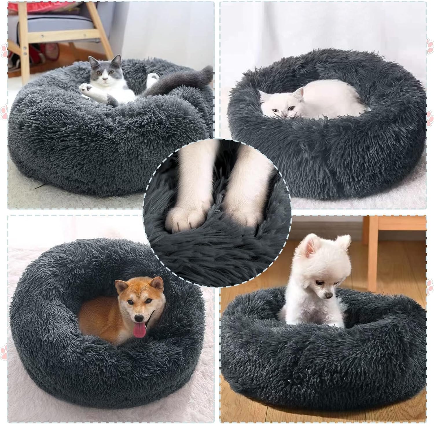 Thumbnail 4 de DONWEI Calming Donut Bed for Small to Medium Dogs (70x70cm) - Dark Grey