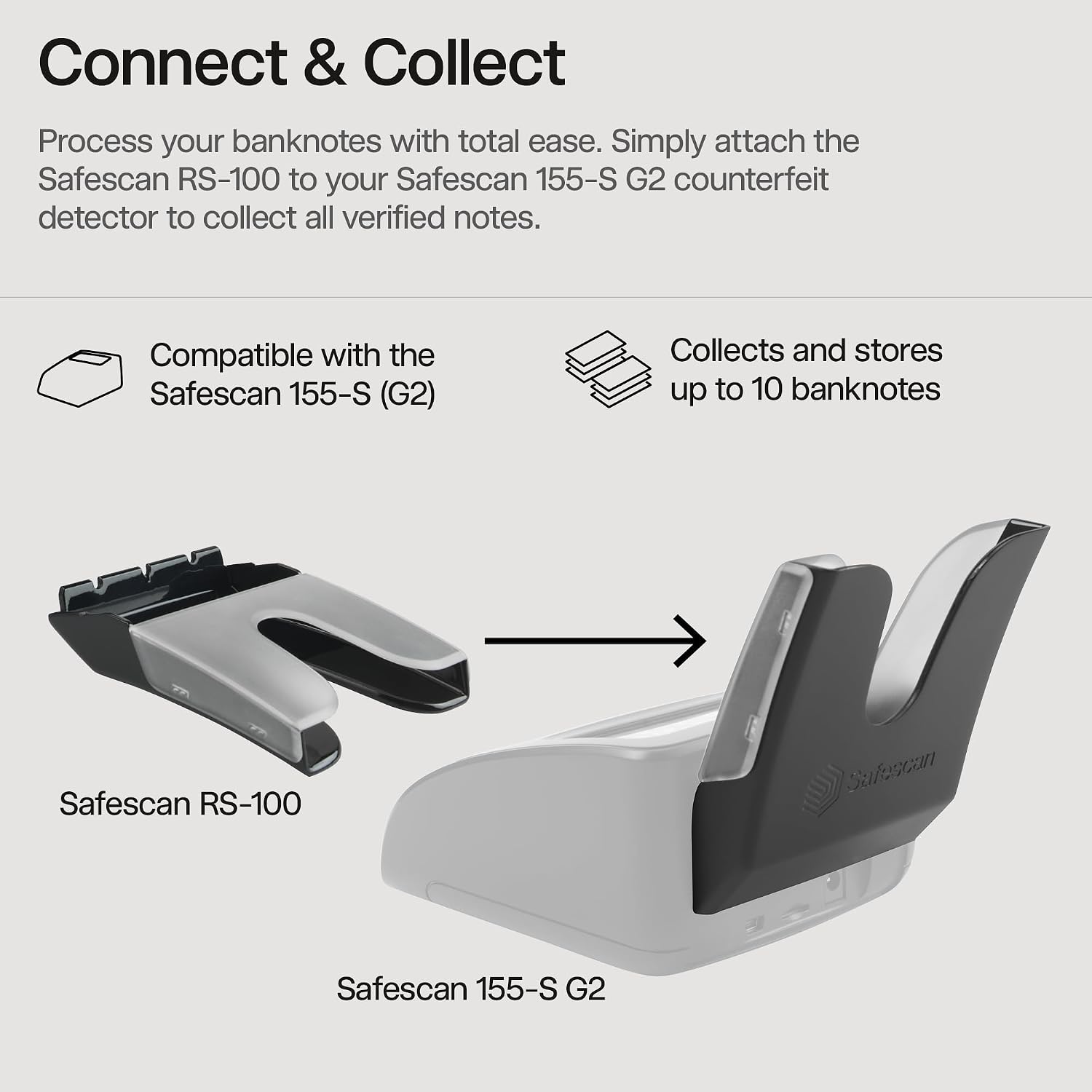 Detalle 2 de Safescan RS-100 Banknote Stacker for Safescan 155-S G2: Efficiently Collects Verified Banknotes