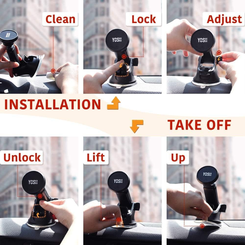 Thumbnail 6 de YOSH Magnetic Phone Holder for Dashboard & Windscreen with 6 Strong Magnets and Washable Suction Cup