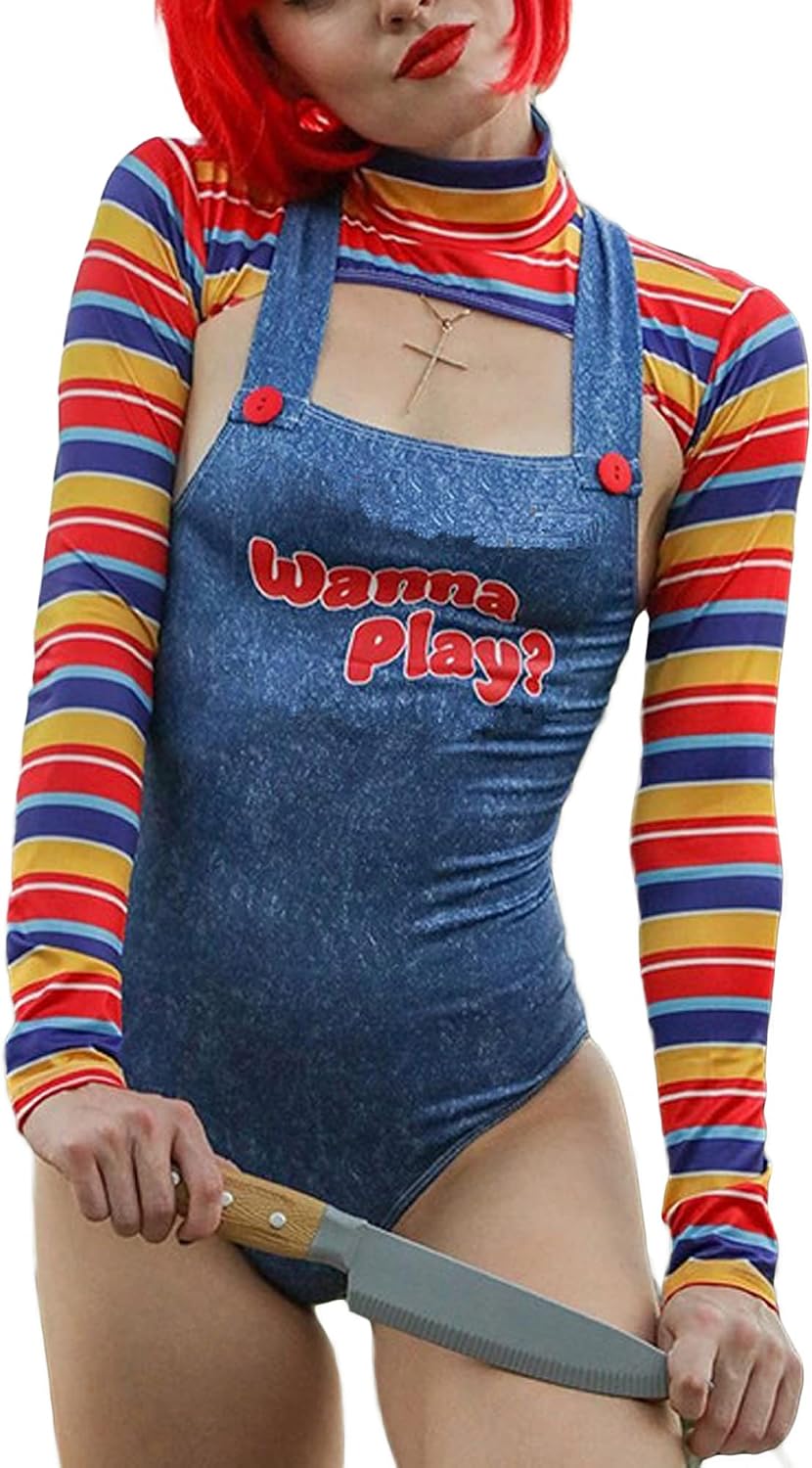 Detalle de ensswliz Women's Chucky Halloween Costume Set, B-Blue, Size S