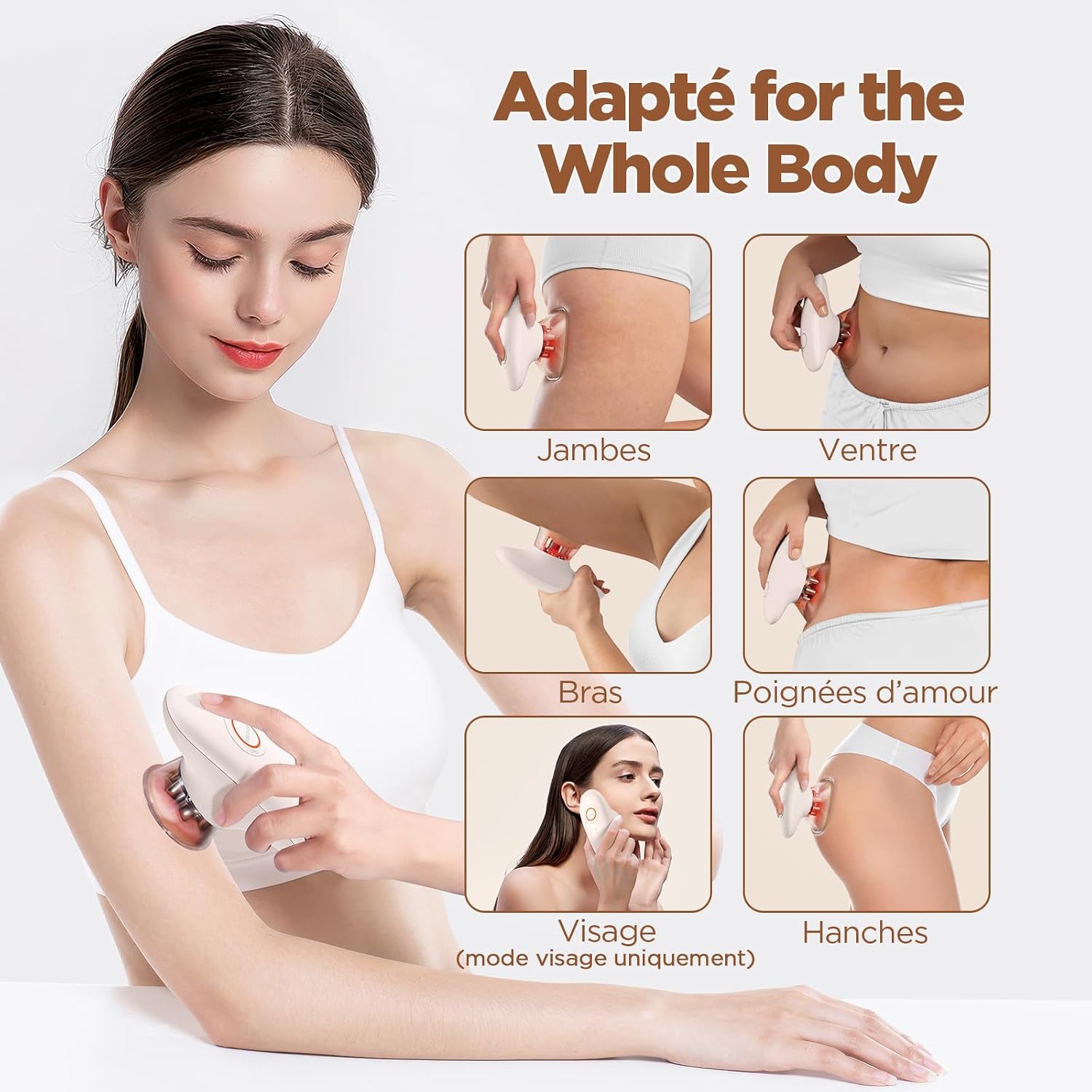 Detalle de Masseur Anti Cellulite Électrique à Ventouse, EMS et Lumière Rouge – 3 Niveaux d’Intensité, Rose