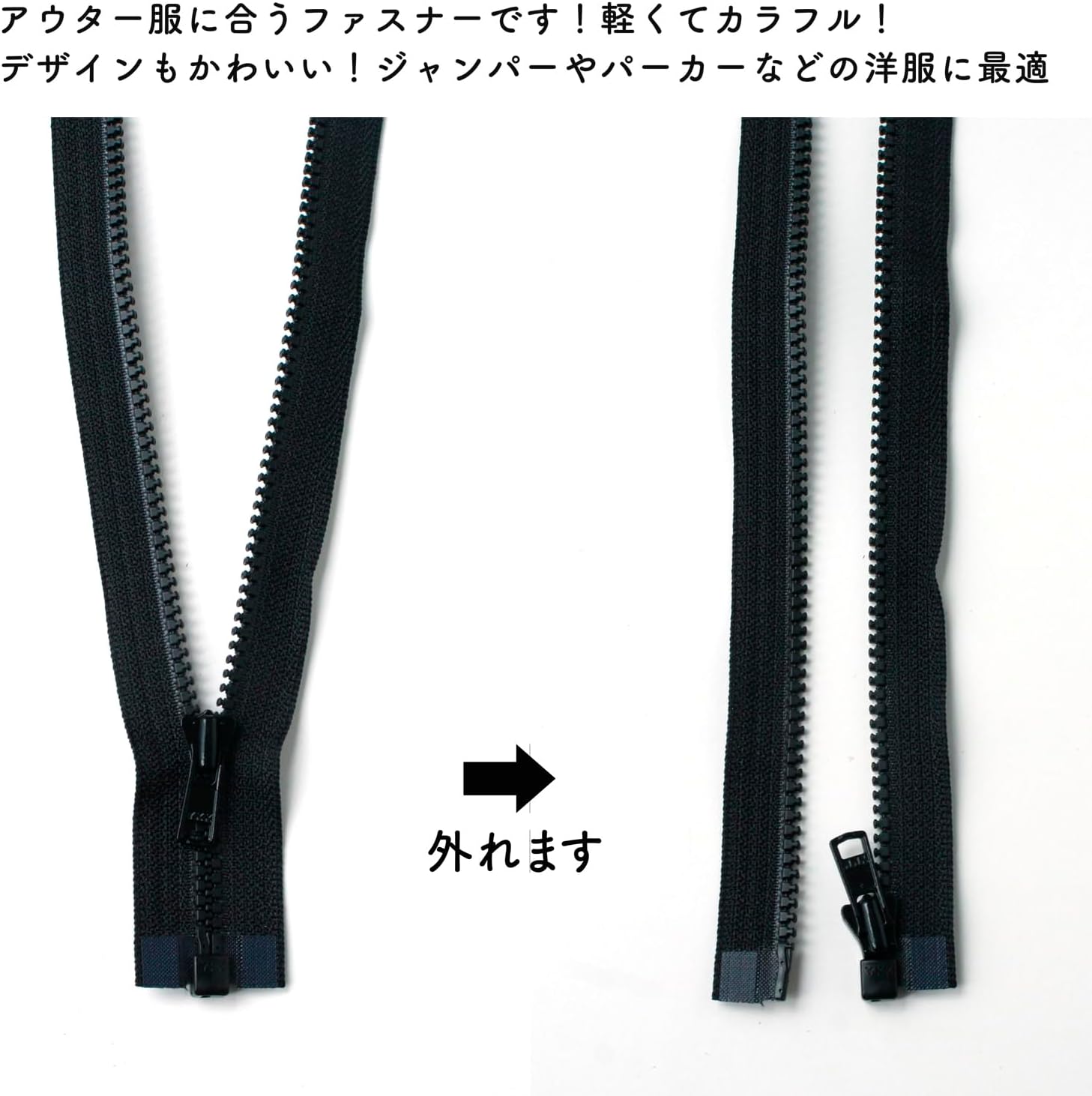 Thumbnail 3 de 日本紐釦貿易 3VS40-580 ビスロンオープンファスナー 40cm 黒・同色3本入り