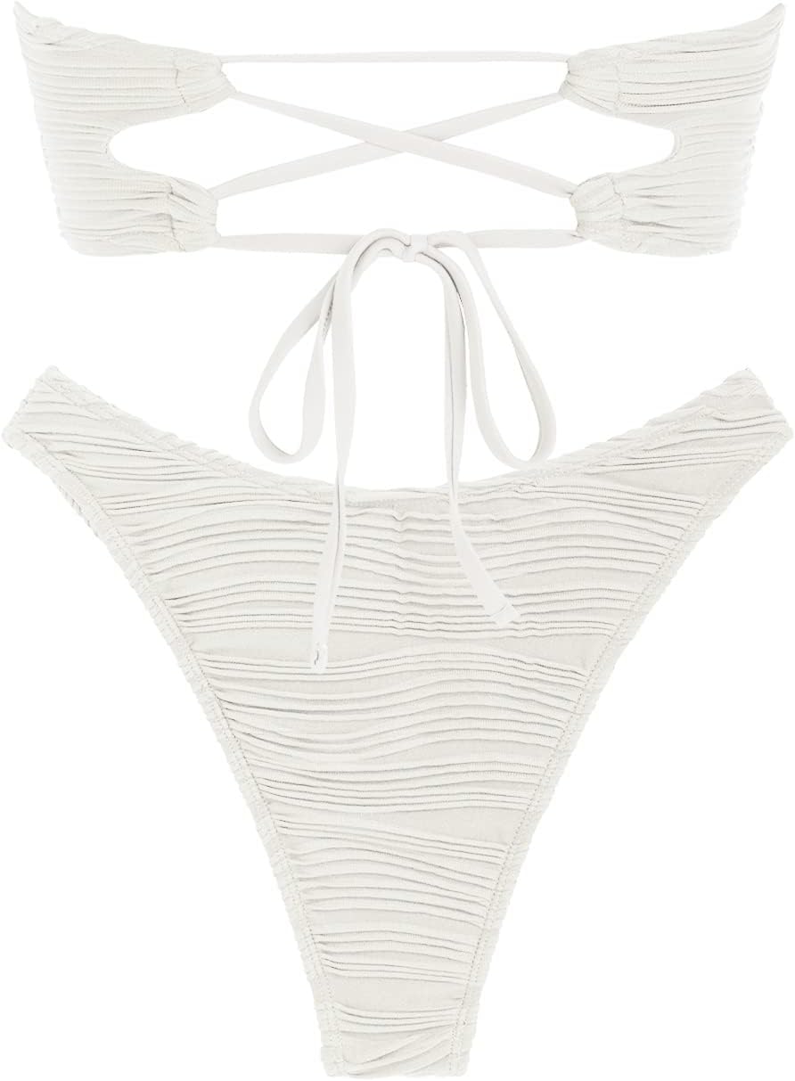 Thumbnail 4 de ZAFUL Women Strapless Textured Bandeau Bikini 2 Piece Swimwear