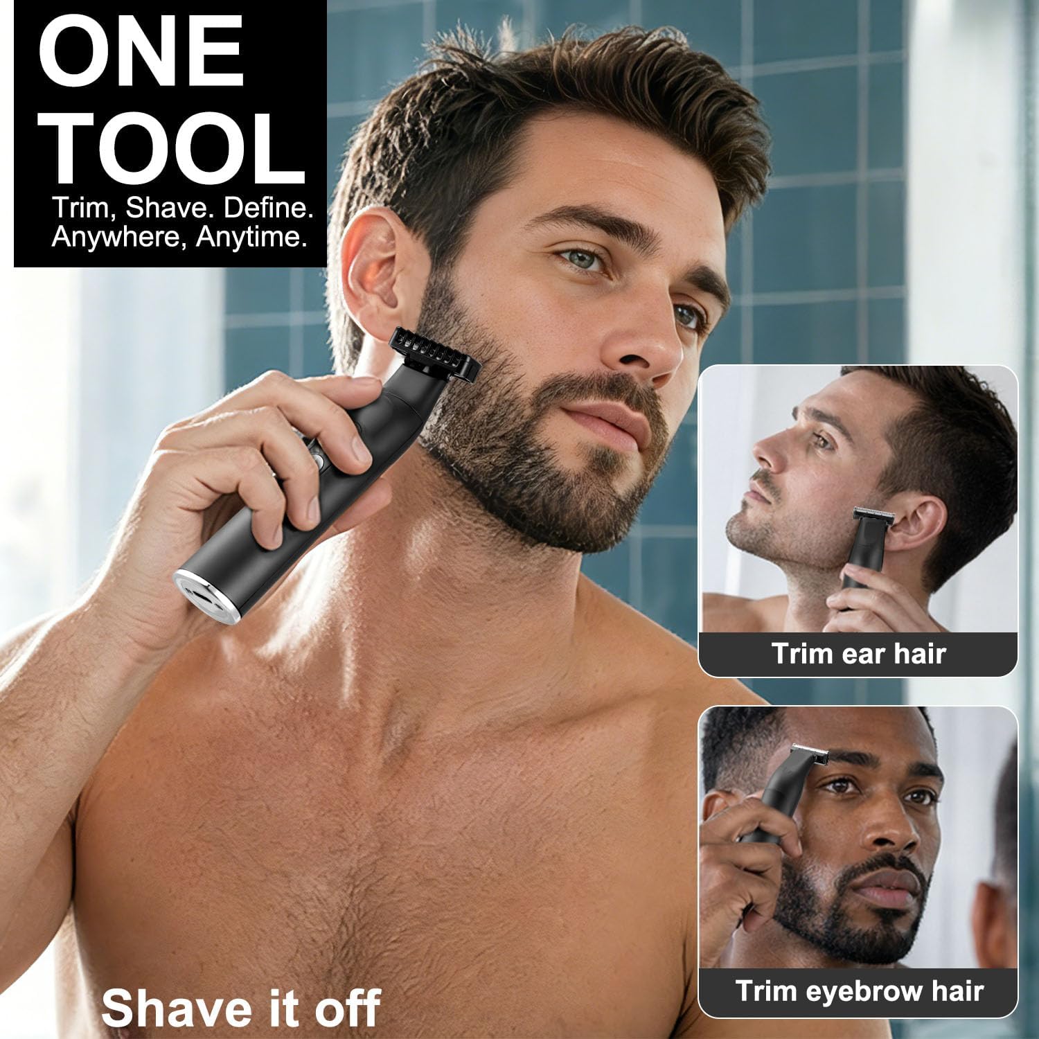 Detalle de Beard Trimmer Men: All-in-One Body Hair Trimer with Perforated Dual-Sided Blades and LED Display