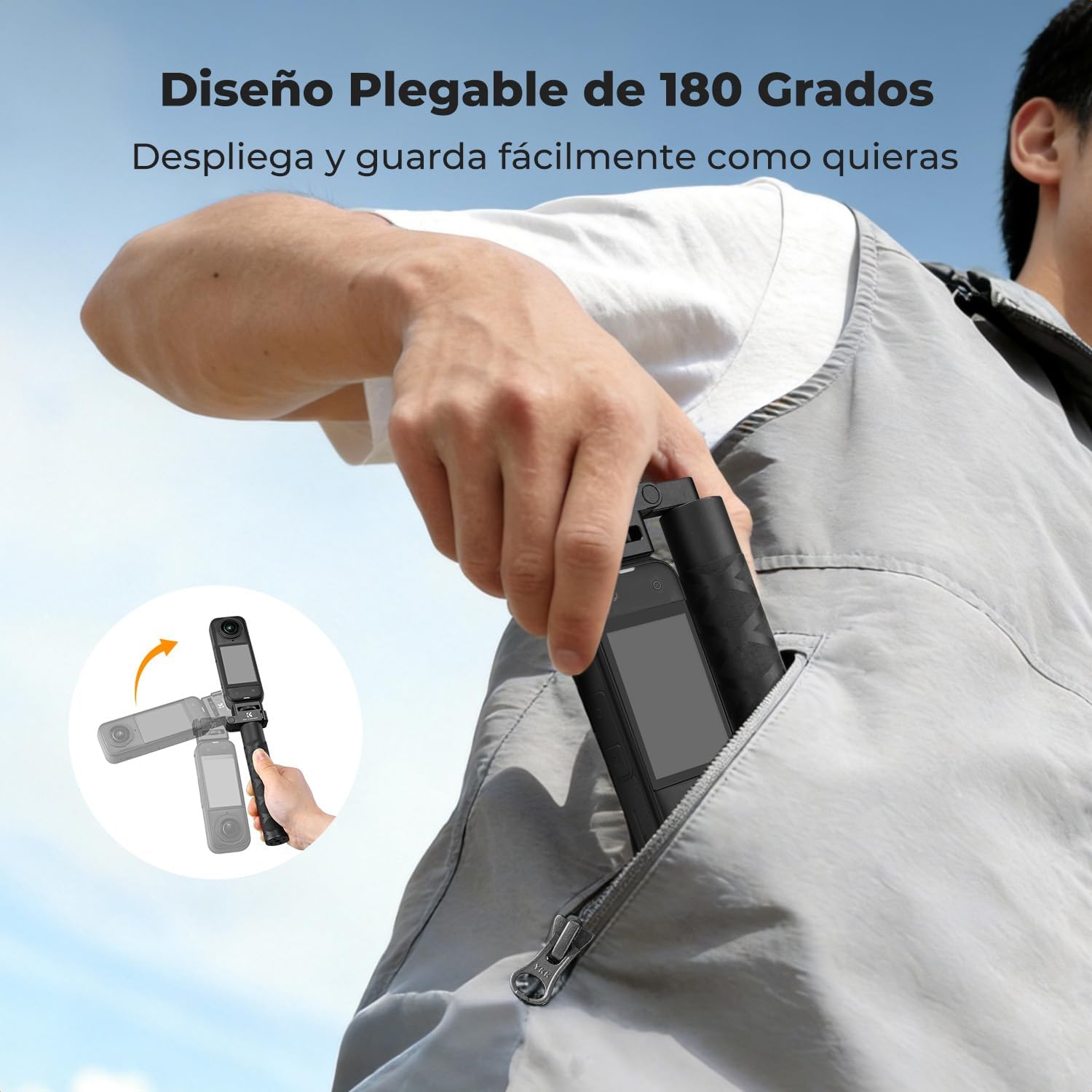 Thumbnail 1 de K&F CONCEPT Perche à Selfie Pliable Invisible en Aluminium 92,5 cm – Compatible Insta360 et DJI Pocket