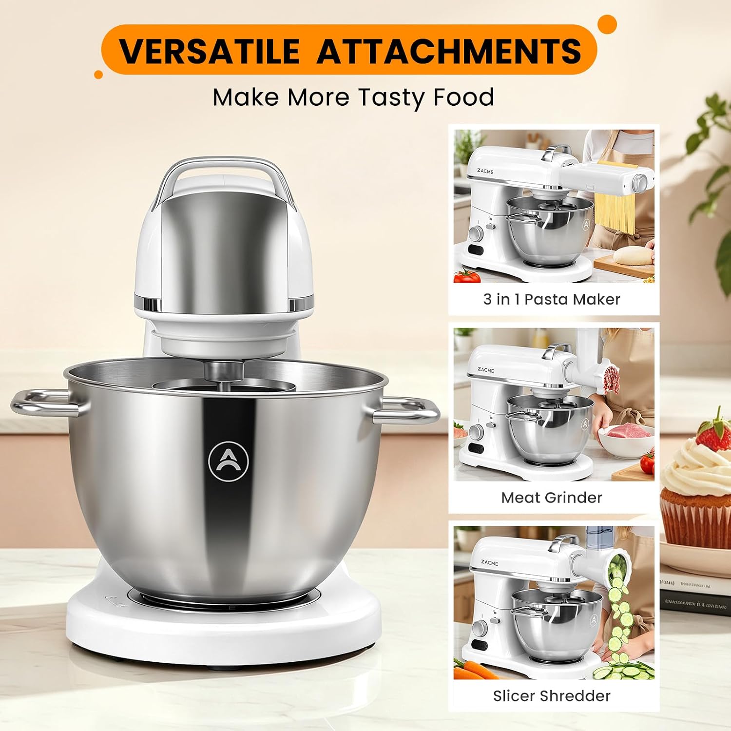 Thumbnail 2 de ZACME 8.4QT Commercial Mixer 800W-Porcelain Stand Mixer with 11 Speeds