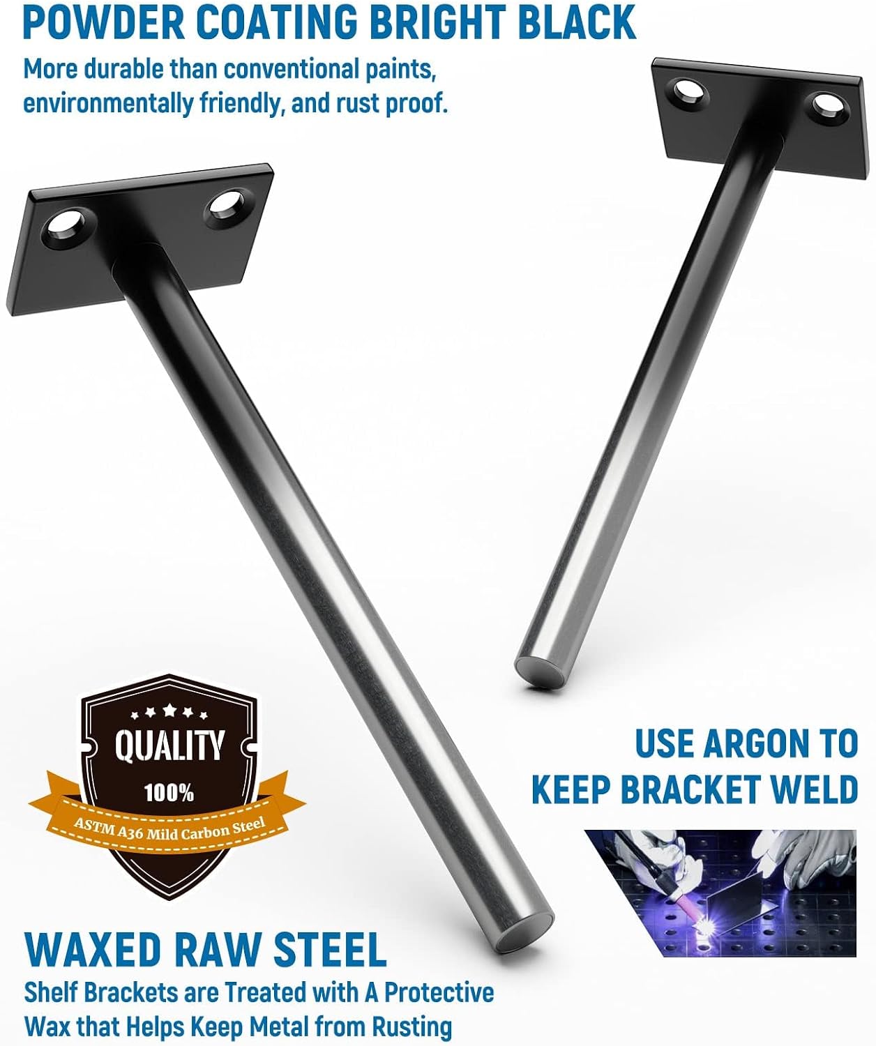 Detalle 2 de LEOPO 86 8-Inch Floating Shelf Brackets, Black Carbon Steel, 6-Pack