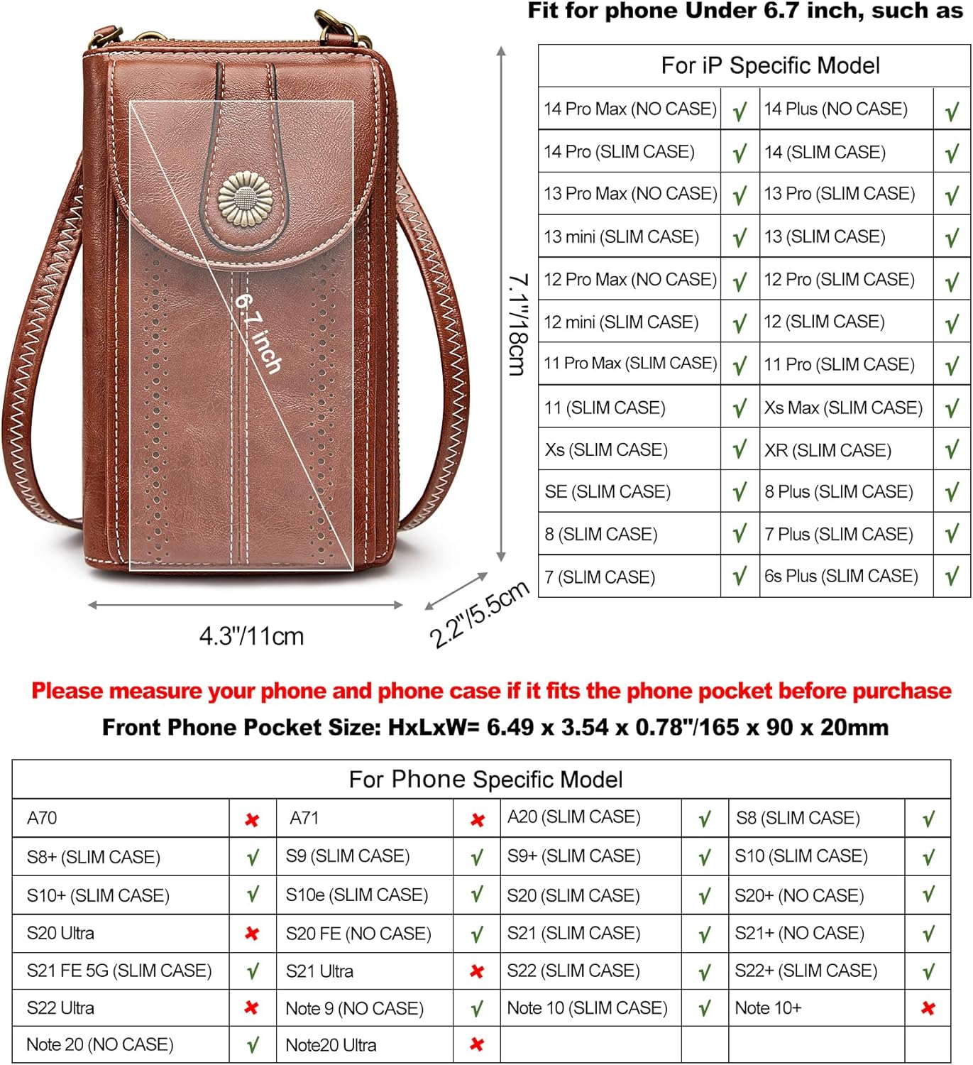 Thumbnail 3 de S-ZONE RFID Blocking 6.7 Inch Phone Purse: Small Crossbody Bag and Wallet in One