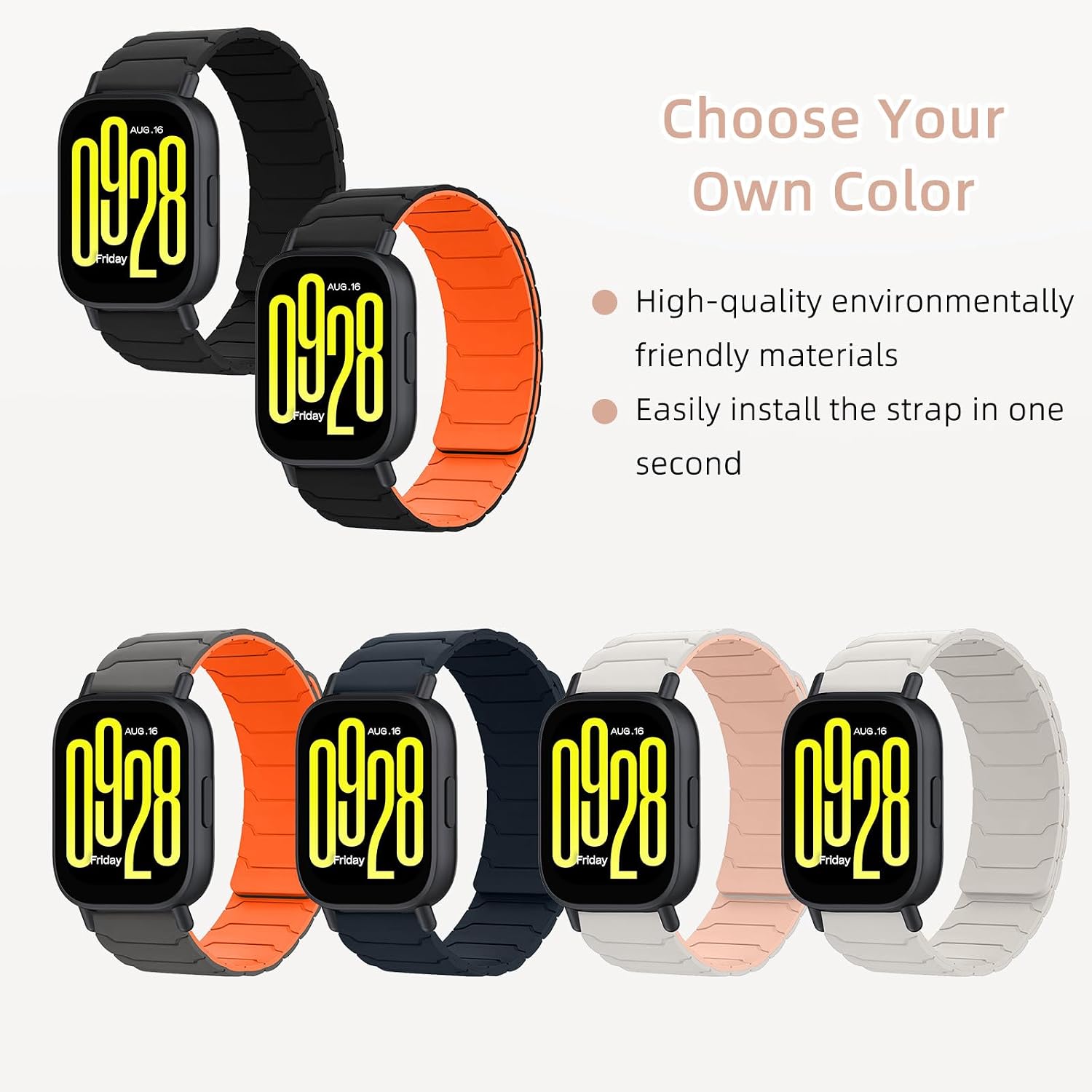 Detalle de Hinnwer 22mm Magnetic Silicone Strap for Xiaomi Watch Range (S5, S4, Redmi Watch 5, S3, Mi Watch) – Starlight Pink