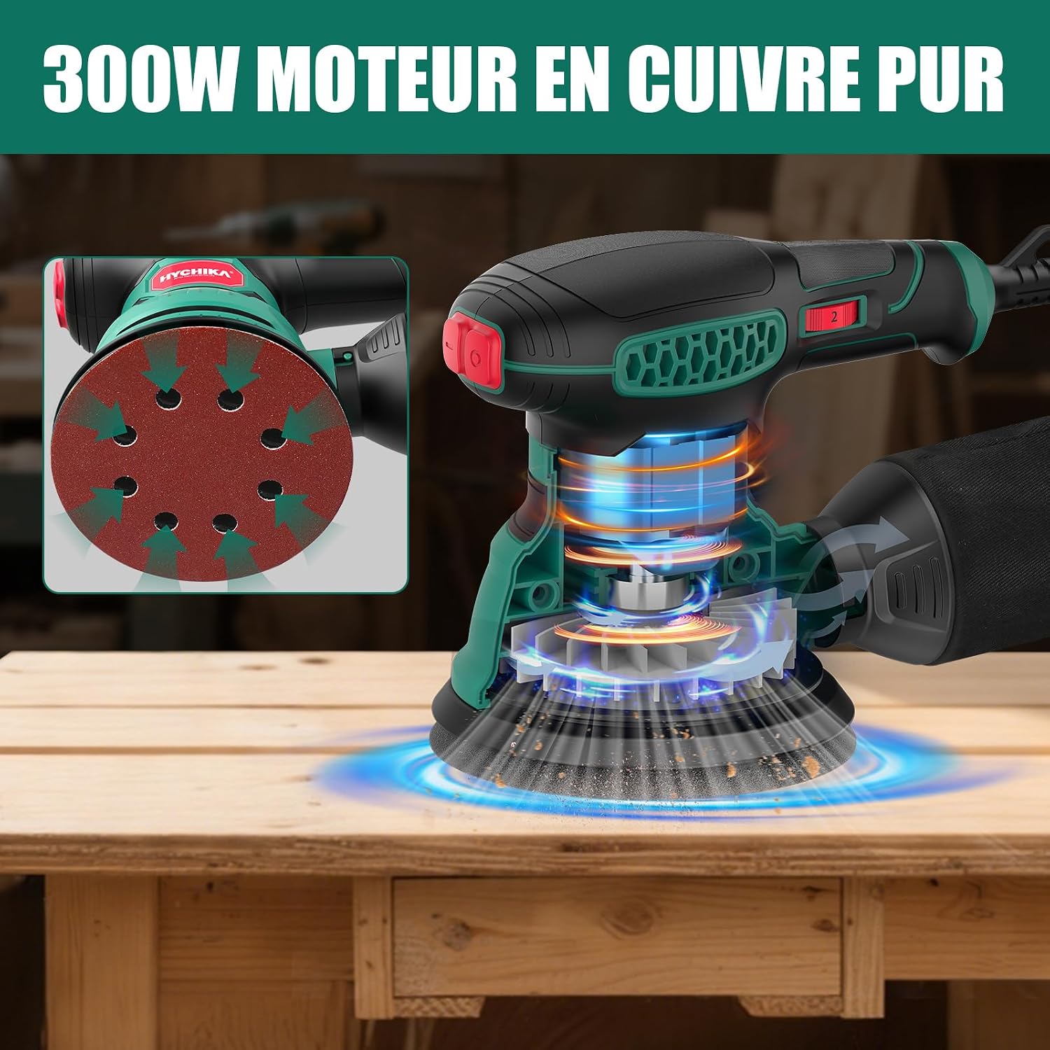 Detalle 2 de HYCHIKA Ponceuse Excentrique 300W