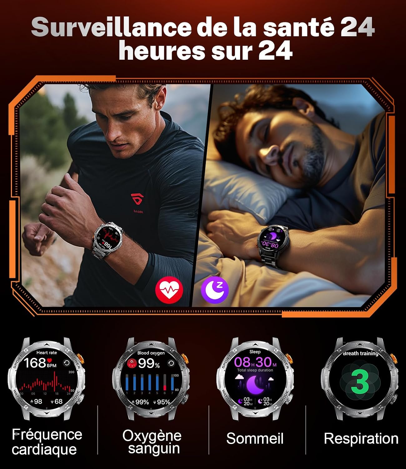 Thumbnail 6 de LIGE EF12-B smartwatch voor heren met 1,75-inch HD-scherm en zaklamp