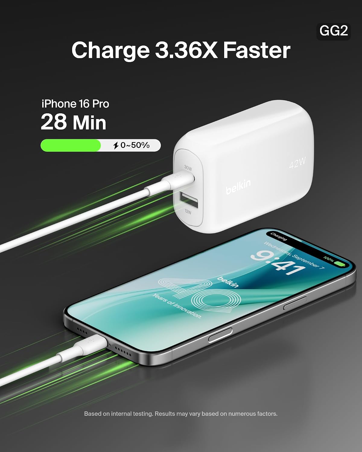 Detalle 2 de Belkin 42W Dual-Port Charger Block USB-C + USB-A