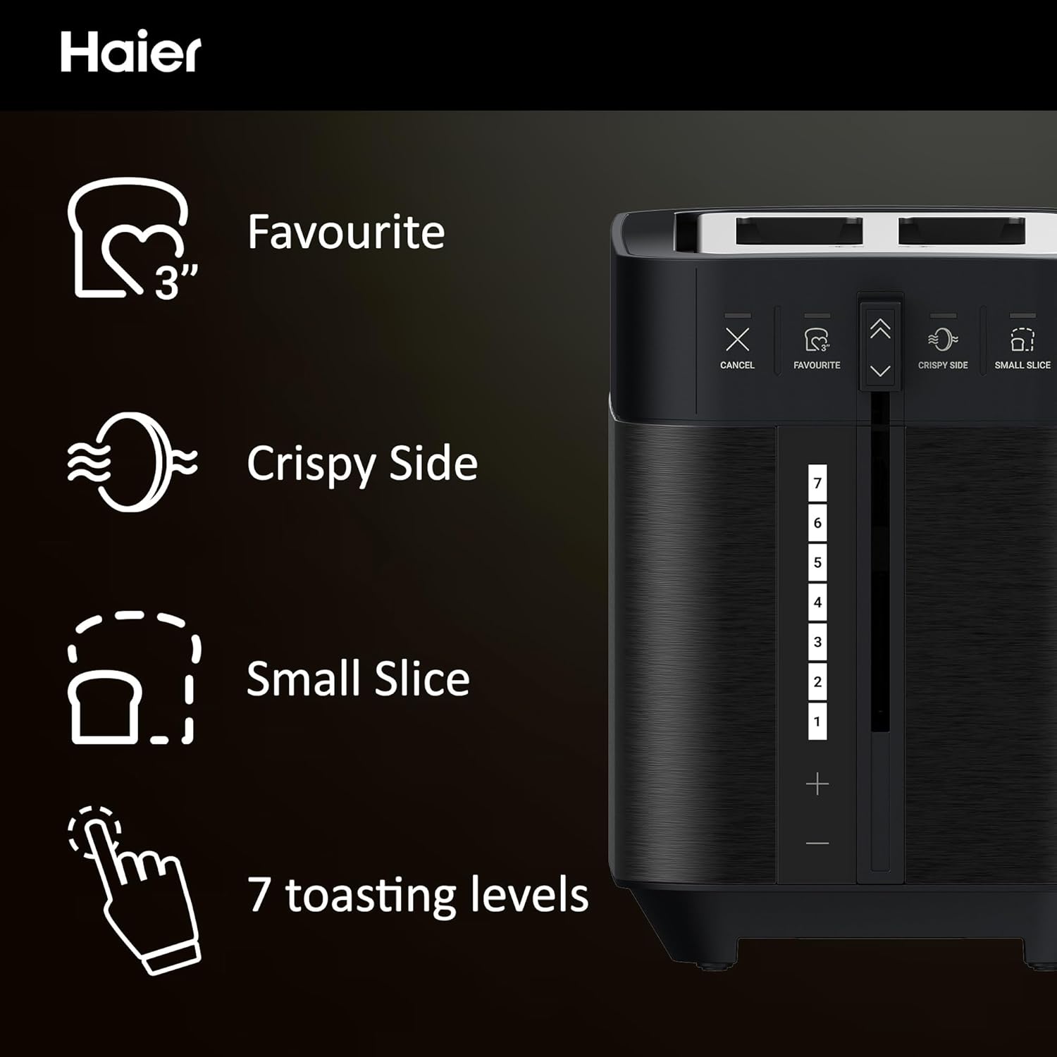 Detalle de Haier I-Master Series 5 HTO5A3 1150W Digital 2-Slice Toaster with Extra Wide 15cm Slots