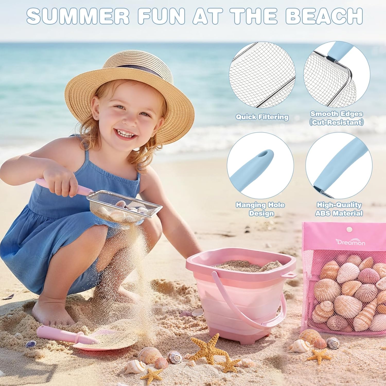 Detalle de Dreamon Beach Sand Toys 3 Set: Collapsible Buckets, Shovels & More for Shared Beach Fun