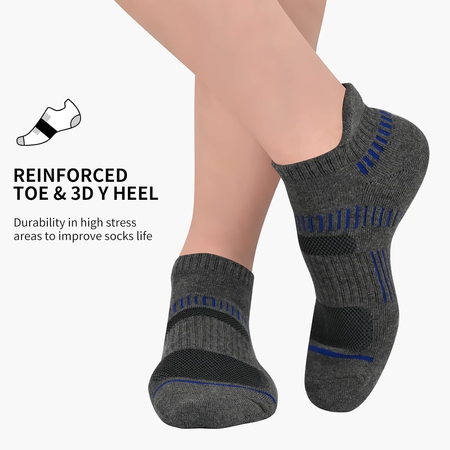 Detalle de COOPLUS Men's Ankle Socks: Cushioned, Breathable, Arch-Support Low Cut (6 Pairs)