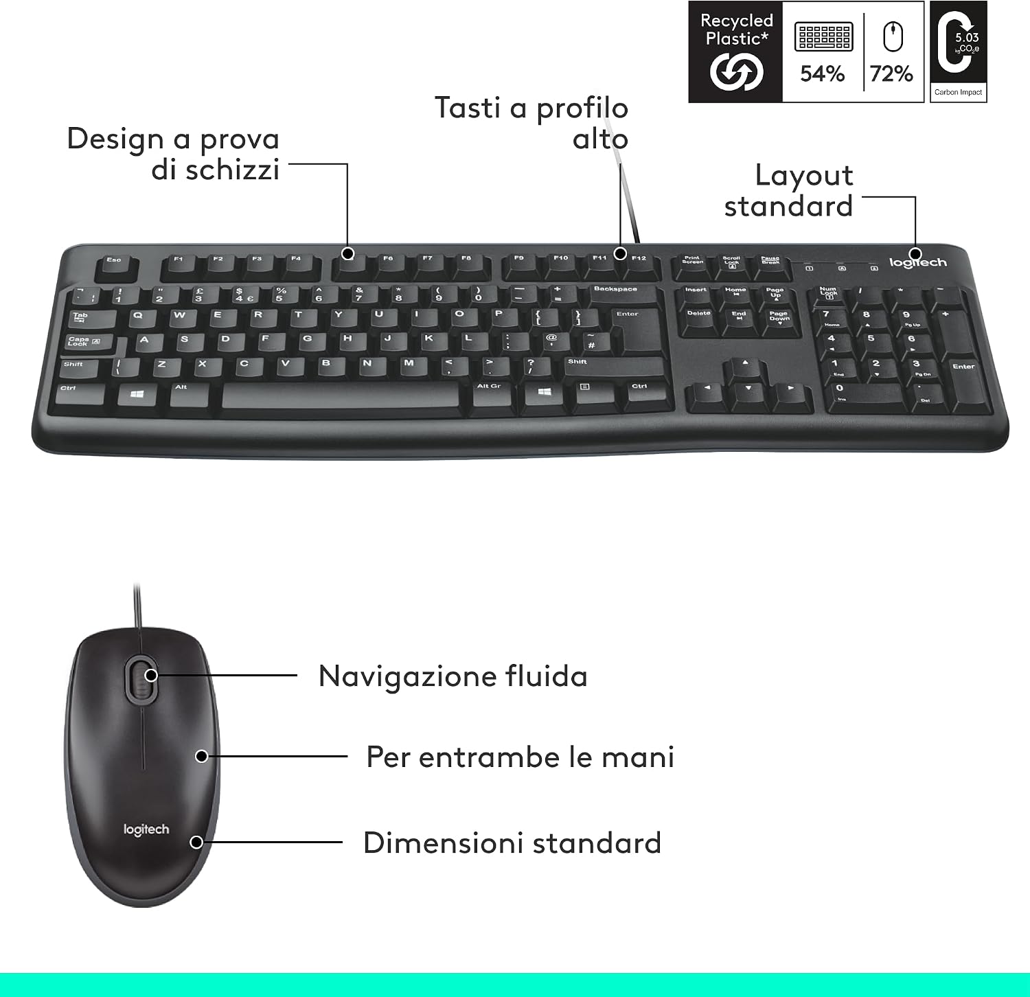 Thumbnail 6 de Logitech MK120 tastiera e mouse 1000 dpi
