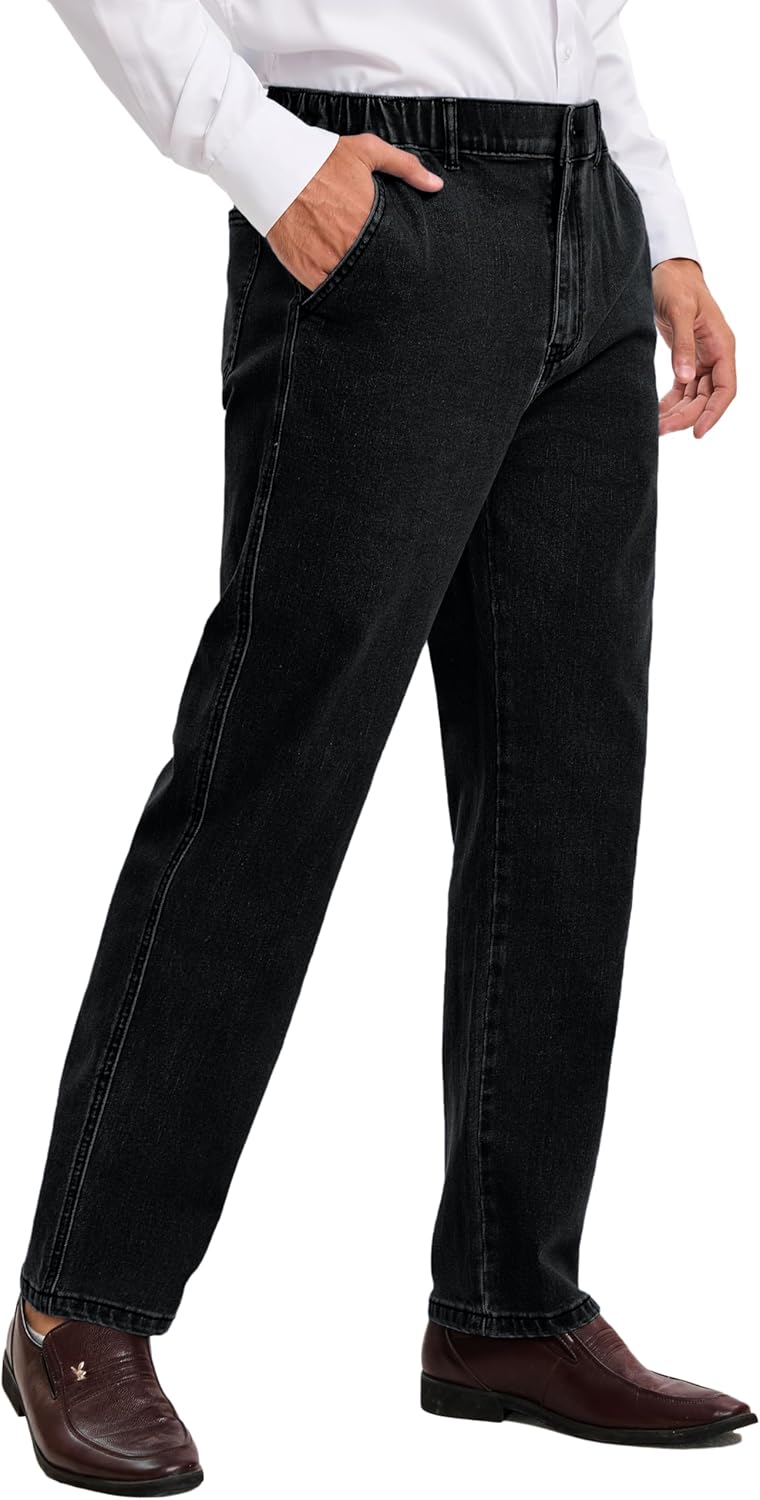 Thumbnail 2 de voeeron Men’s Elastic Waist Relaxed Fit Jeans with Zipper and Button