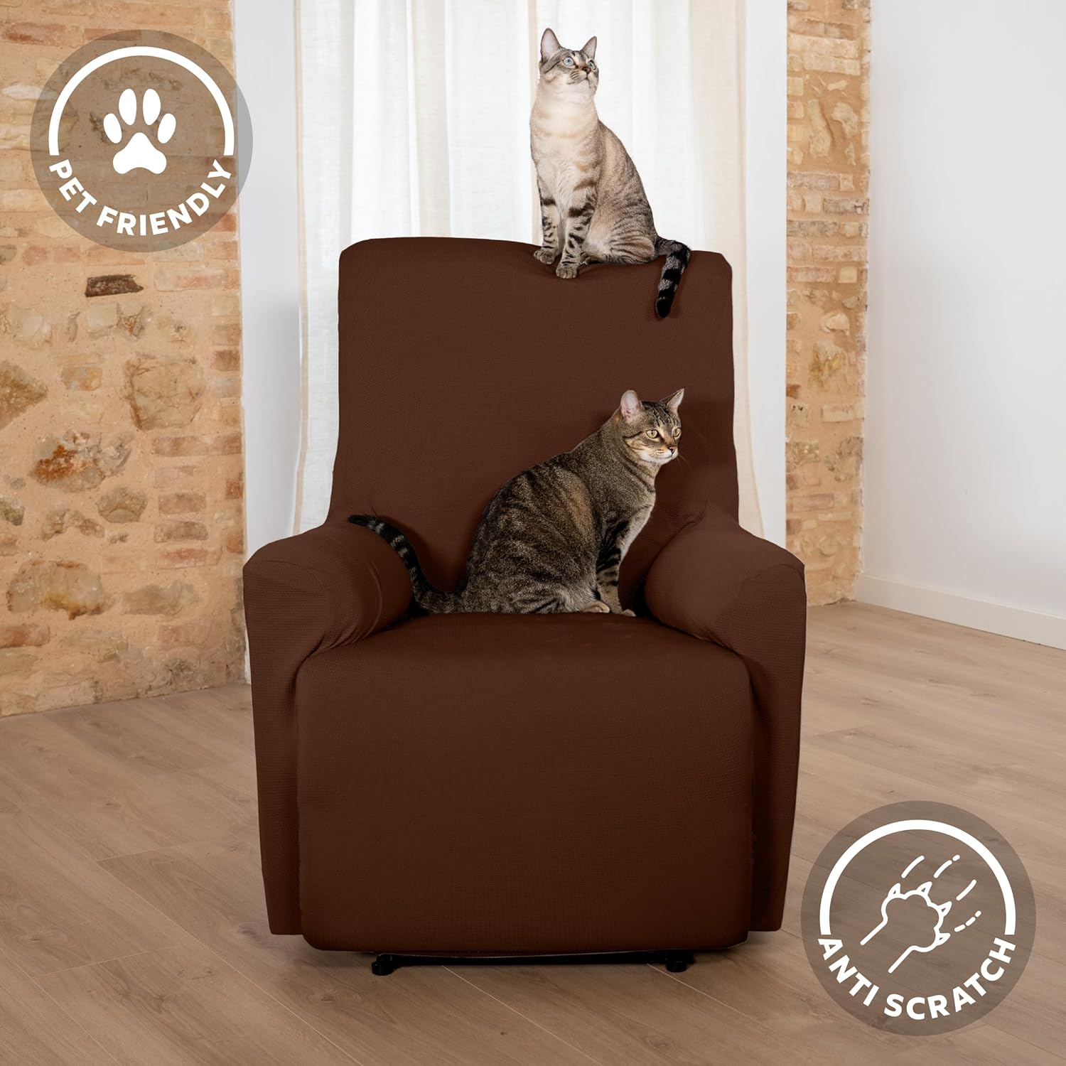 Thumbnail 2 de Teide 1 Posto: Copripoltrona Relax Reclinabile in Tessuto Elasticizzato, Marrone 70–100 cm