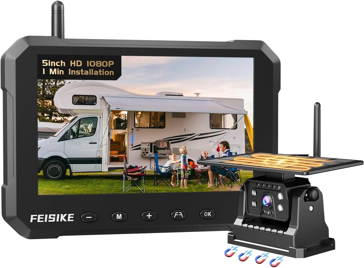 Detalle de Magnetic Solar Wireless Backup Camera for Truck (5 Inch, No-Drill RV Backup Cam, 1080P, 150°)