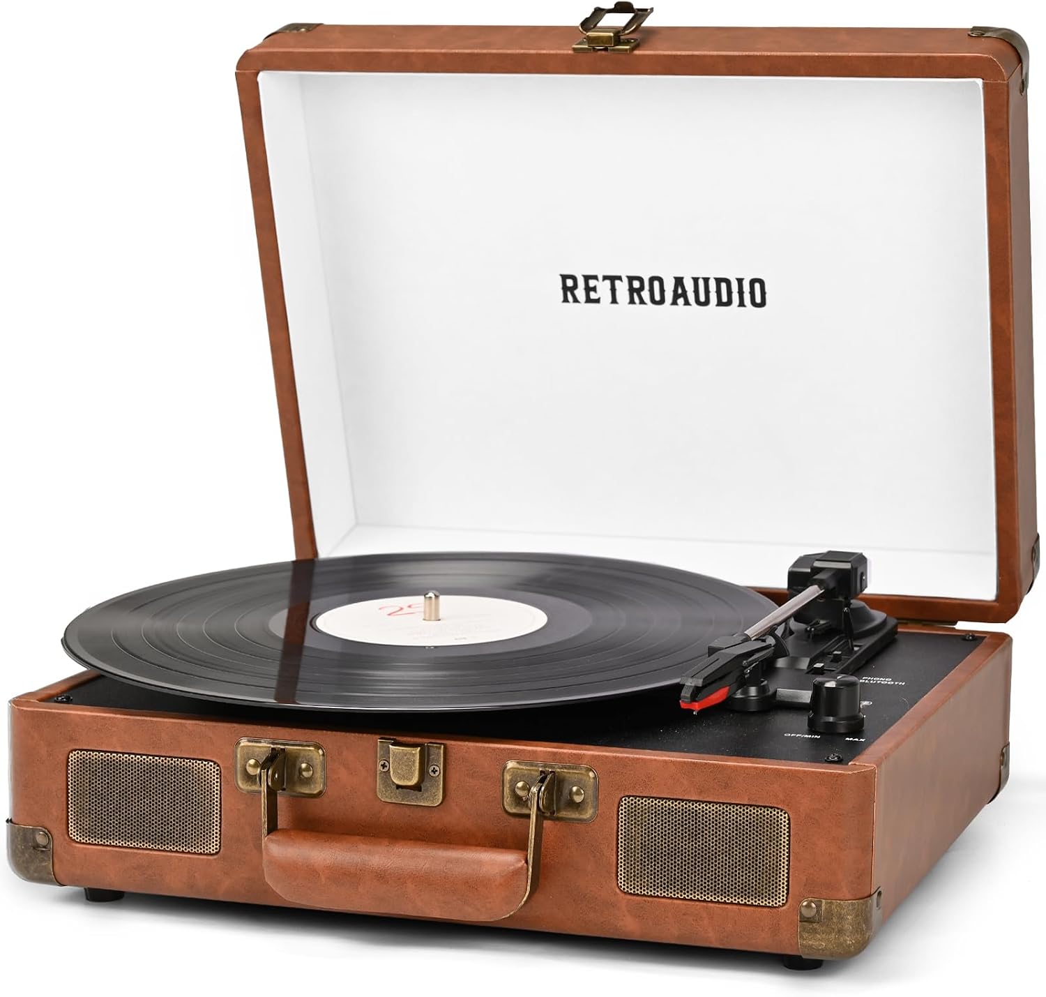 Detalle de RetroAudio JM-101 3-Speed Suitcase Record Player with Bluetooth, Brown