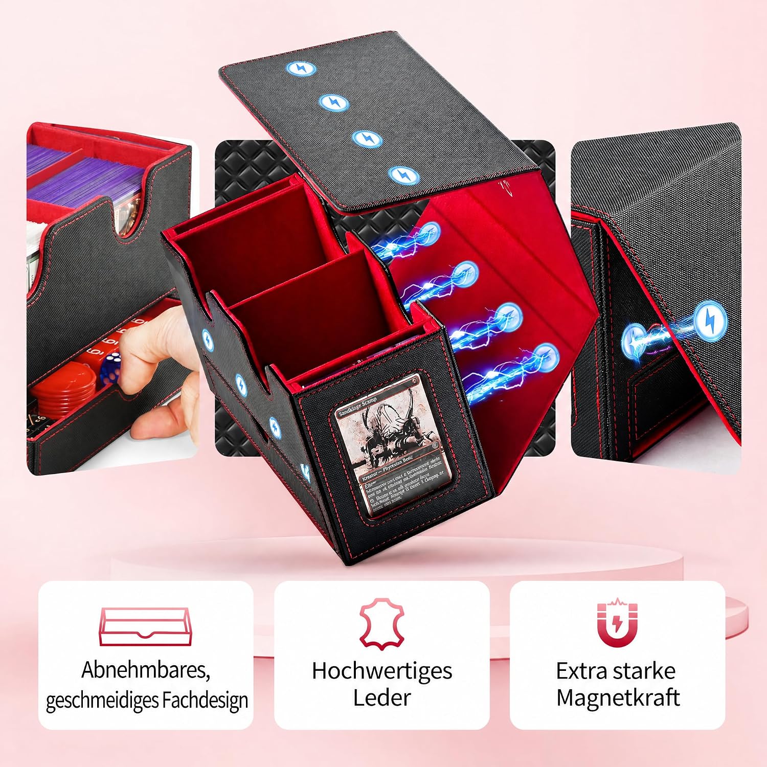 Detalle de UAONO MTG Deck-Box mit 2 Commander Displays – 250+ Karten, Würfelablage, patentiertes Design