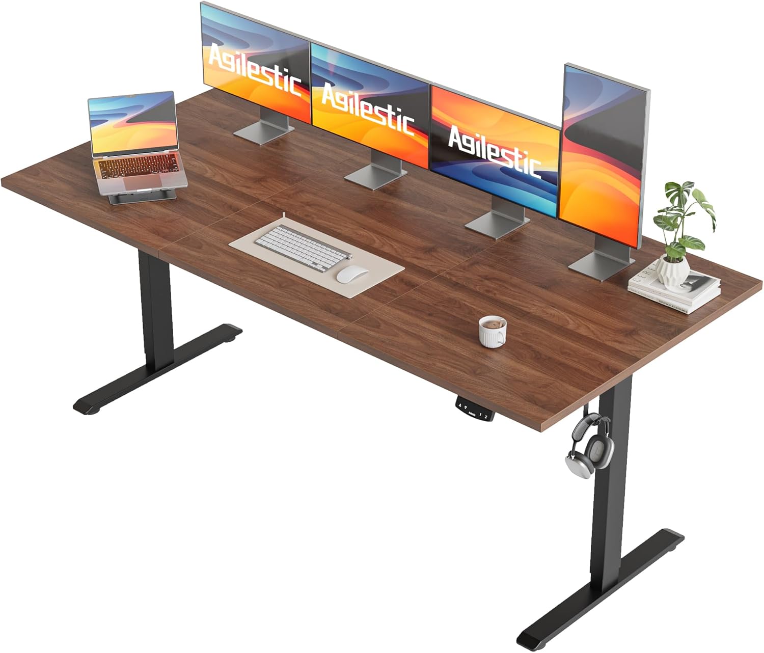 Agilestic Electric Standing Desk (71 x 24 in) with Height Memory Presets, Dark Walnut